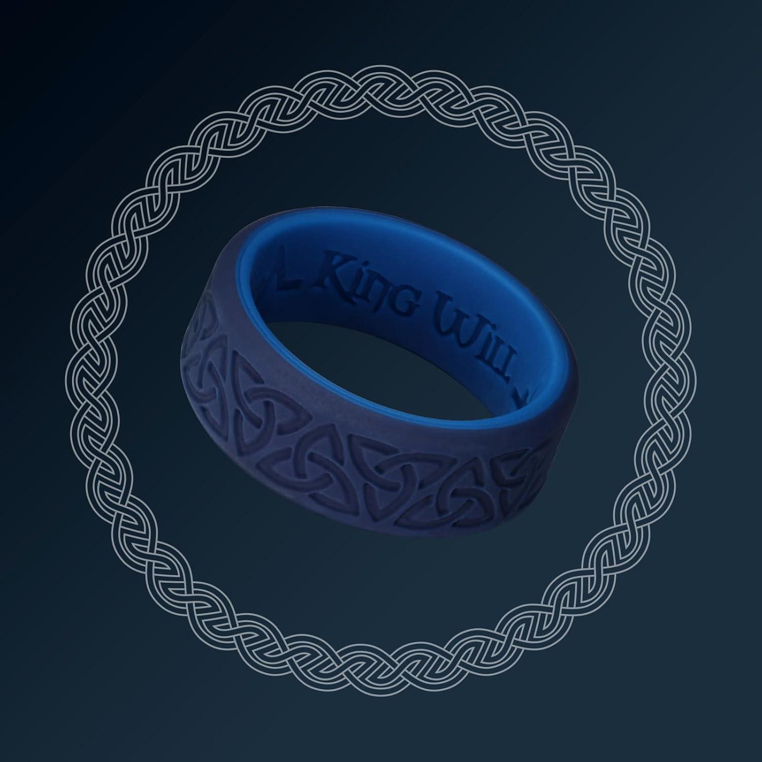 imageKing Will Silicone Wedding Rings For Men 4 Pack Rubber Wedding Bands with Celtic Knot Pattern 8mm Wide 22mm Thick Comfort Fit Size 13Blue TwoTone
