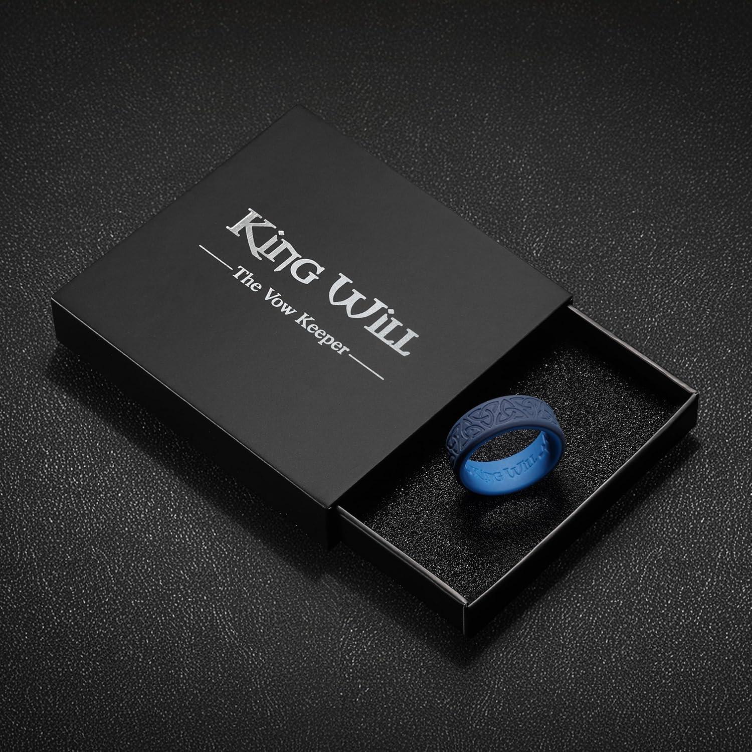 imageKing Will Silicone Wedding Rings For Men 4 Pack Rubber Wedding Bands with Celtic Knot Pattern 8mm Wide 22mm Thick Comfort Fit Size 13Blue TwoTone