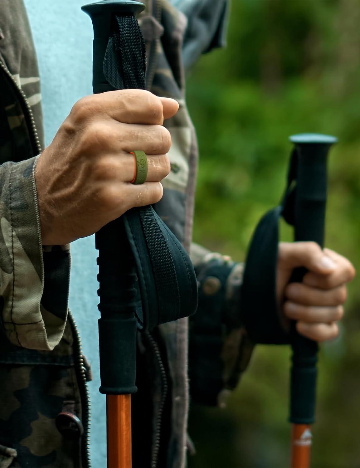 imageKing Will Silicone Wedding Rings For Men 4 Pack Rubber Wedding Bands with Celtic Knot Pattern 8mm Wide 22mm Thick Comfort Fit Size 13Green Orange Runes