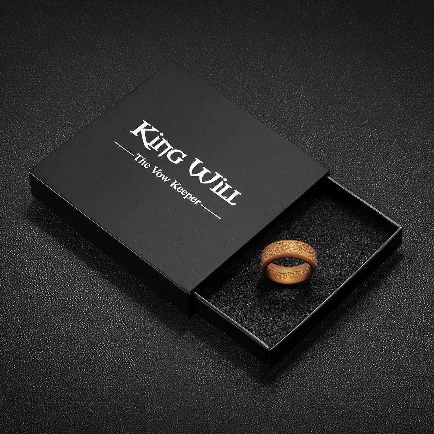 imageKing Will Silicone Wedding Rings For Men 4 Pack Rubber Wedding Bands with Celtic Knot Pattern 8mm Wide 22mm Thick Comfort Fit Size 13Metallic copper