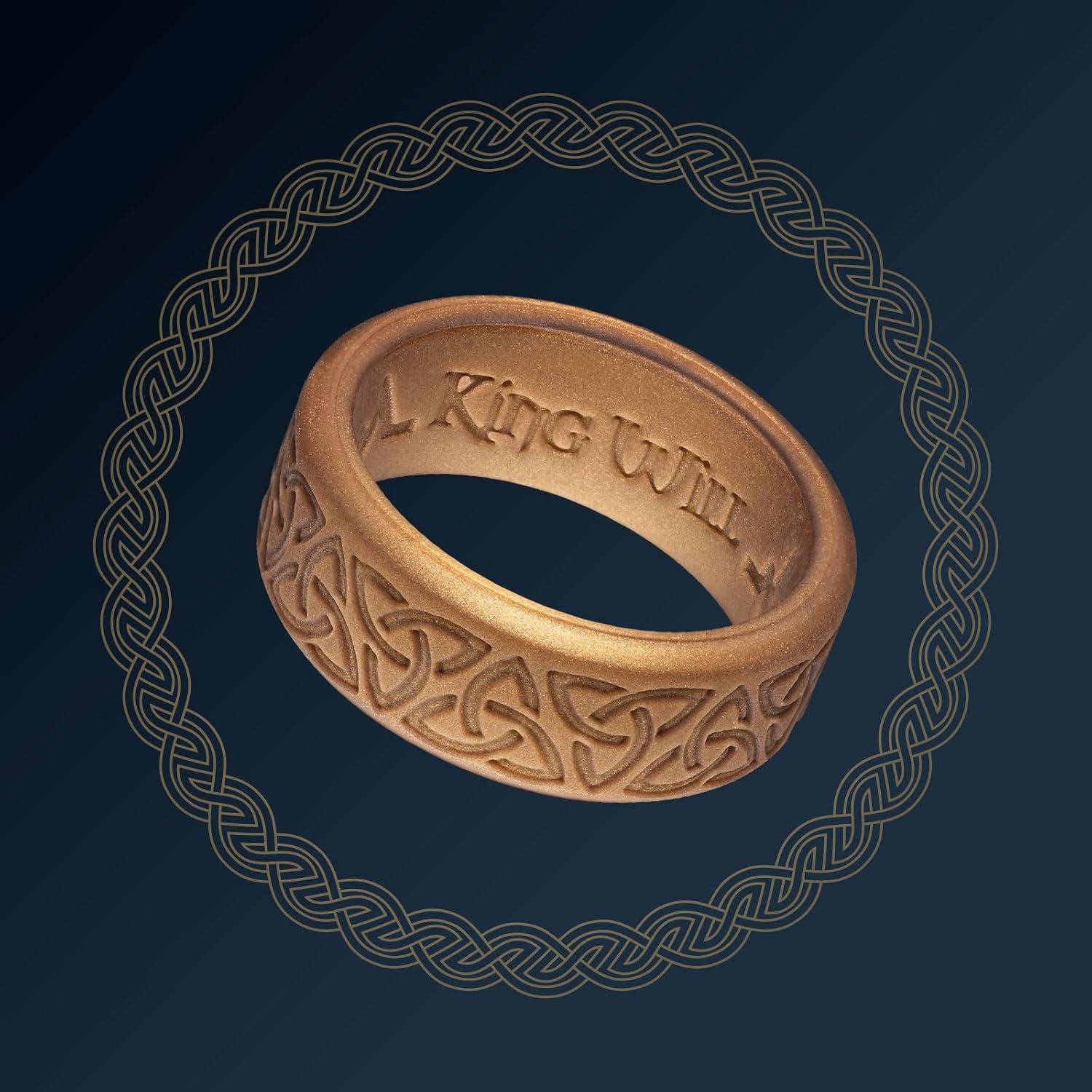 imageKing Will Silicone Wedding Rings For Men 4 Pack Rubber Wedding Bands with Celtic Knot Pattern 8mm Wide 22mm Thick Comfort Fit Size 13Metallic copper