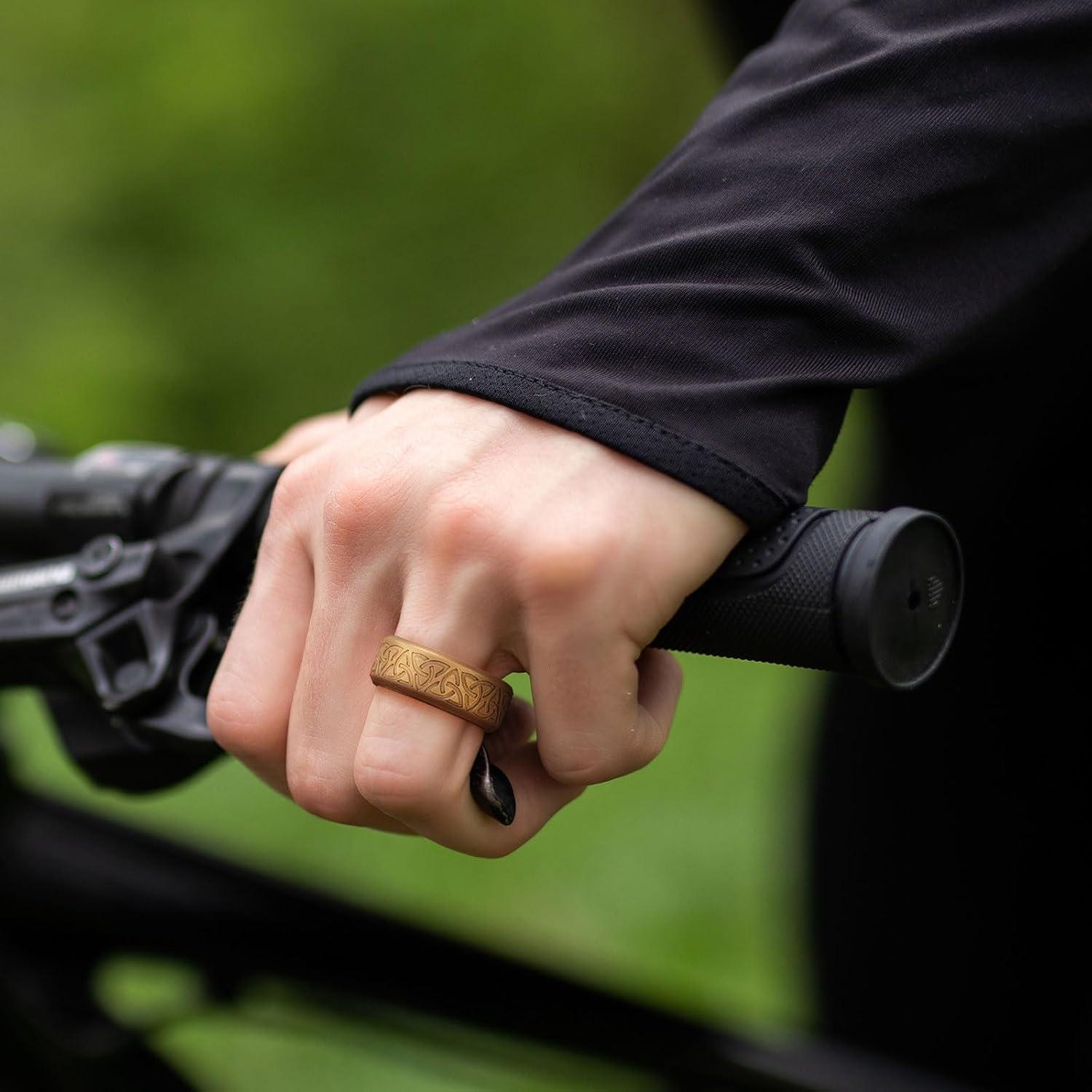 imageKing Will Silicone Wedding Rings For Men 4 Pack Rubber Wedding Bands with Celtic Knot Pattern 8mm Wide 22mm Thick Comfort Fit Size 13Metallic copper