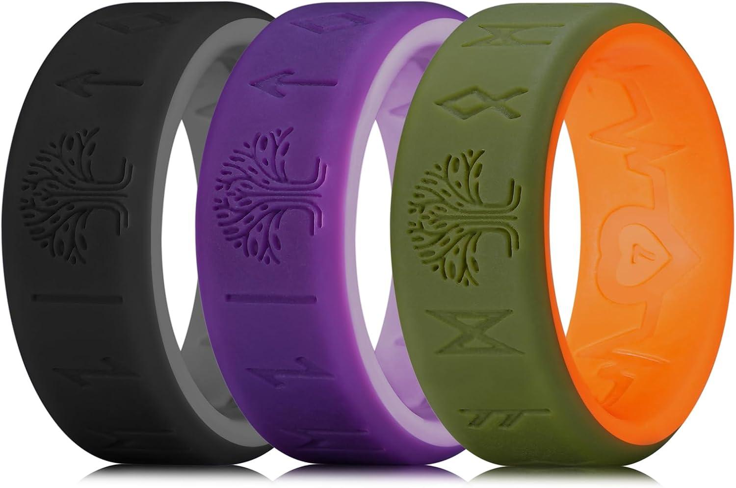 imageKing Will Silicone Wedding Rings For Men 4 Pack Rubber Wedding Bands with Celtic Knot Pattern 8mm Wide 22mm Thick Comfort Fit Size 13Pack 3A