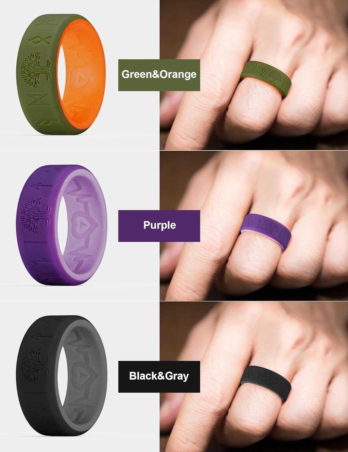 imageKing Will Silicone Wedding Rings For Men 4 Pack Rubber Wedding Bands with Celtic Knot Pattern 8mm Wide 22mm Thick Comfort Fit Size 13Pack 3A