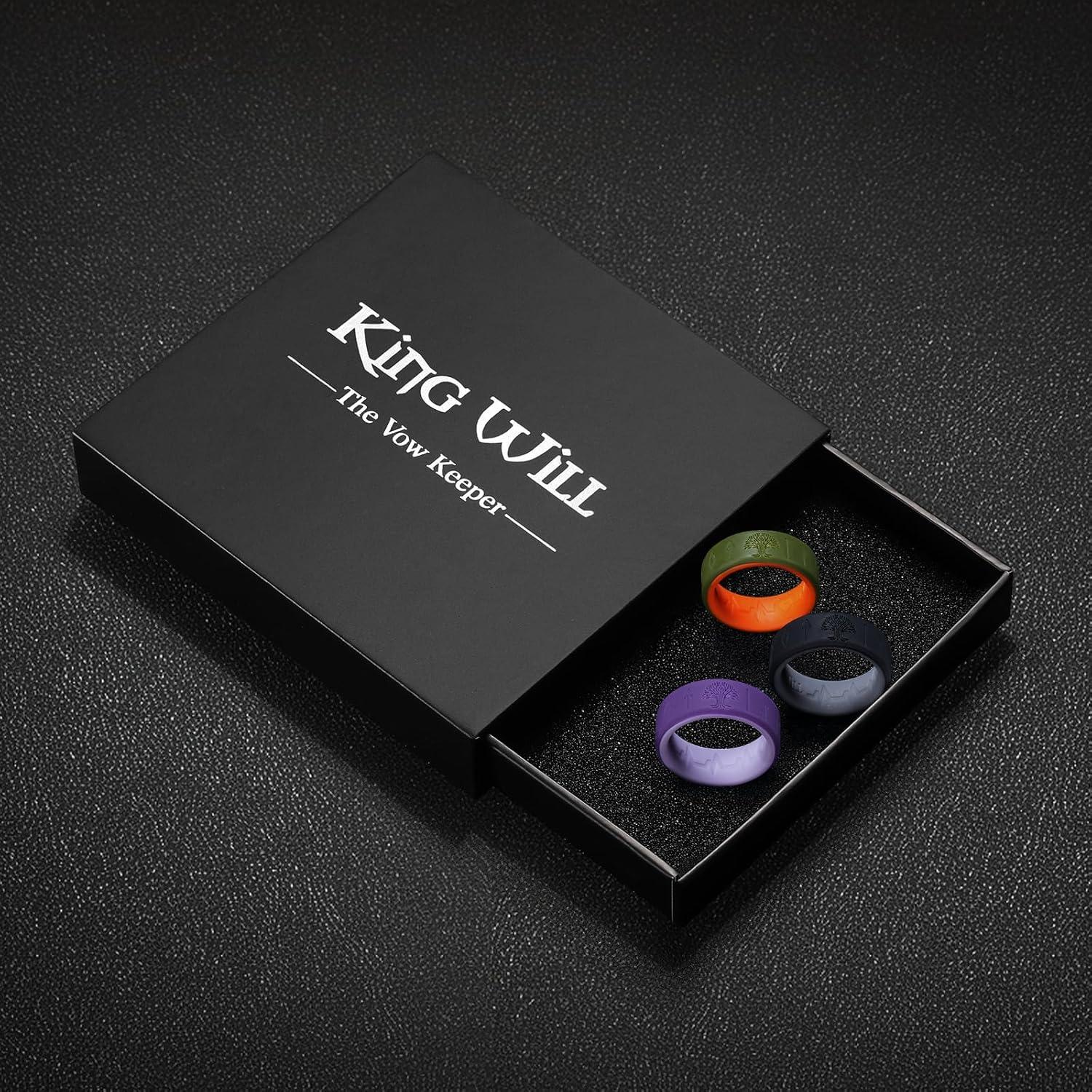 imageKing Will Silicone Wedding Rings For Men 4 Pack Rubber Wedding Bands with Celtic Knot Pattern 8mm Wide 22mm Thick Comfort Fit Size 13Pack 3A