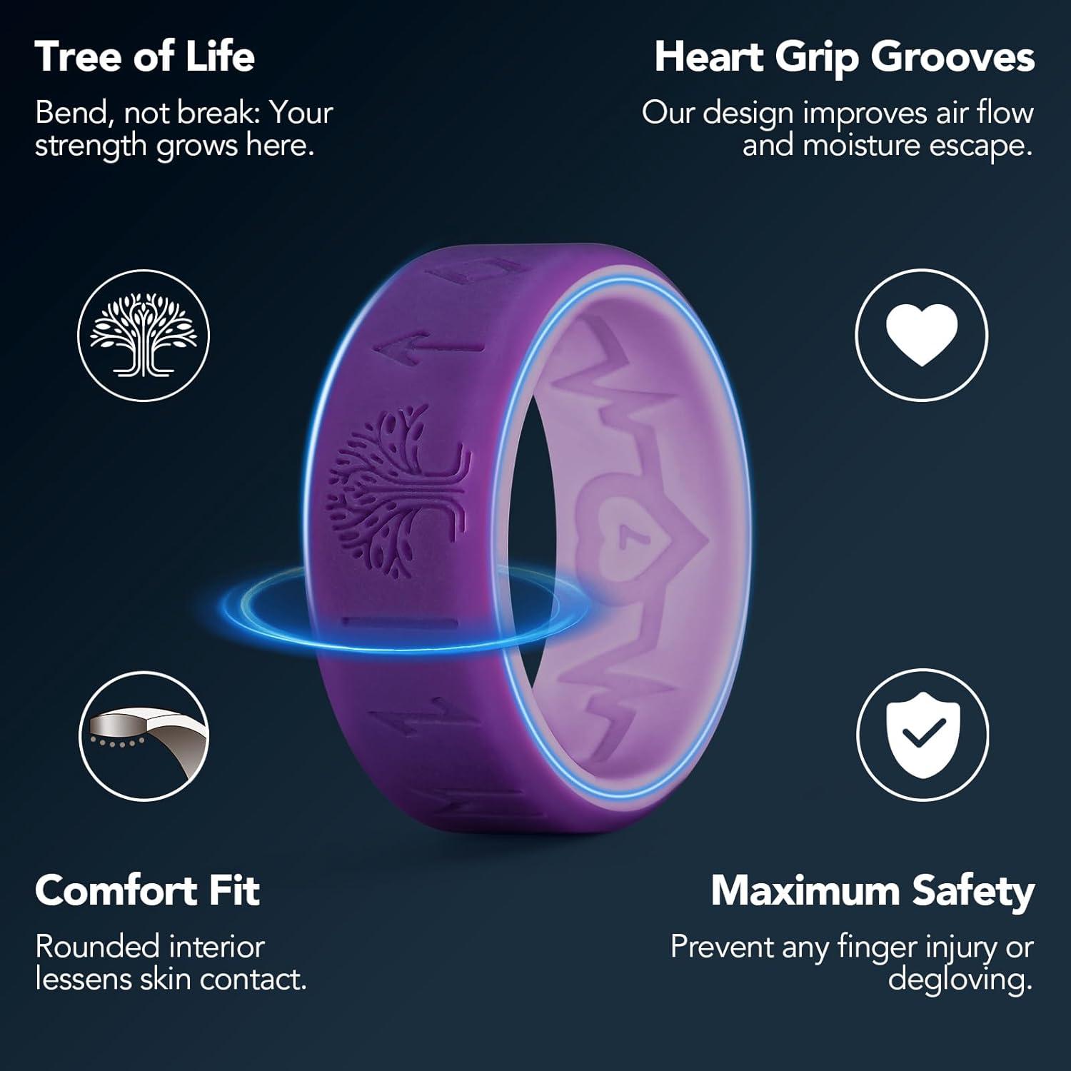 imageKing Will Silicone Wedding Rings For Men 4 Pack Rubber Wedding Bands with Celtic Knot Pattern 8mm Wide 22mm Thick Comfort Fit Size 13Purple Runes