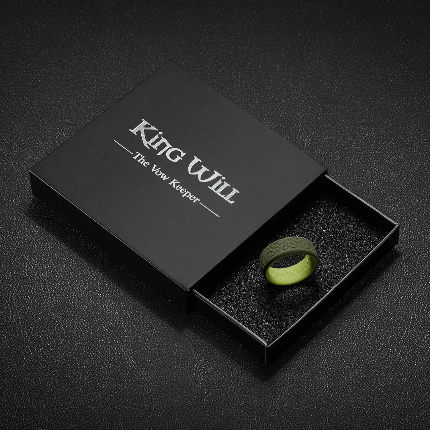 imageKing Will Silicone Wedding Rings For Men 4 Pack Rubber Wedding Bands with Celtic Knot Pattern 8mm Wide 22mm Thick Comfort Fit Size 13TwoTone Dark Green