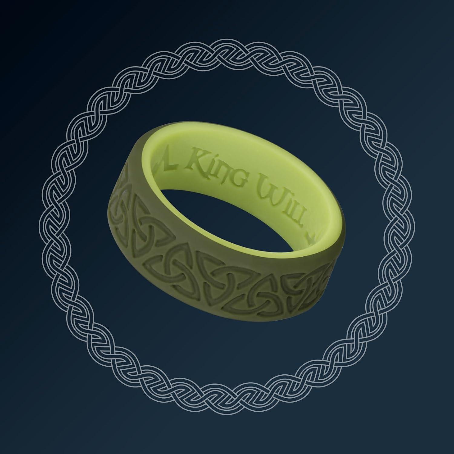 imageKing Will Silicone Wedding Rings For Men 4 Pack Rubber Wedding Bands with Celtic Knot Pattern 8mm Wide 22mm Thick Comfort Fit Size 13TwoTone Dark Green