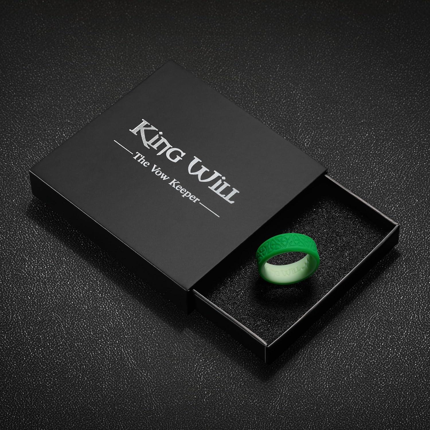 imageKing Will Silicone Wedding Rings For Men 4 Pack Rubber Wedding Bands with Celtic Knot Pattern 8mm Wide 22mm Thick Comfort Fit Size 13TwoTone Light Green