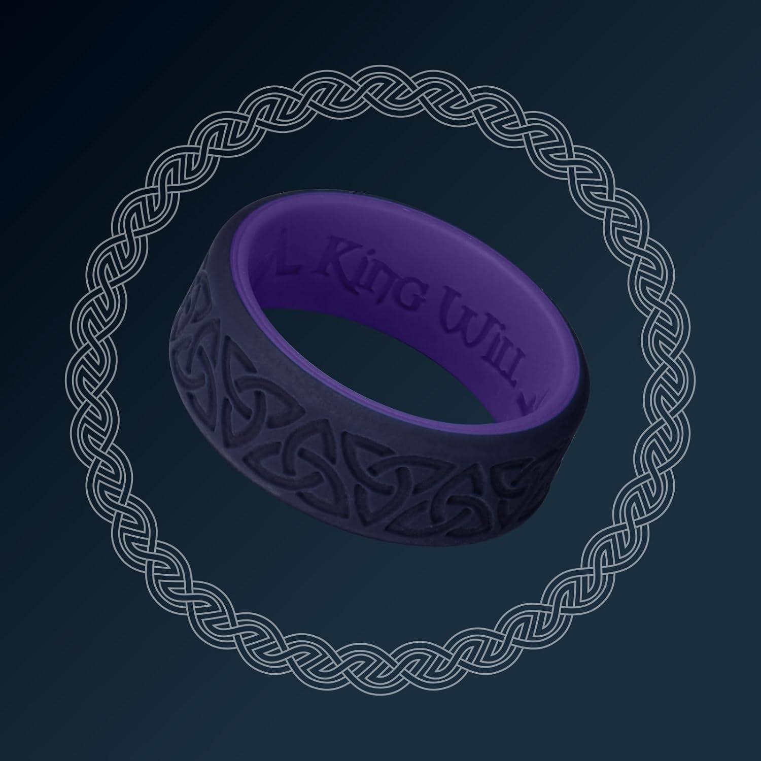 imageKing Will Silicone Wedding Rings For Men 4 Pack Rubber Wedding Bands with Celtic Knot Pattern 8mm Wide 22mm Thick Comfort Fit Size 13TwoTone Purple