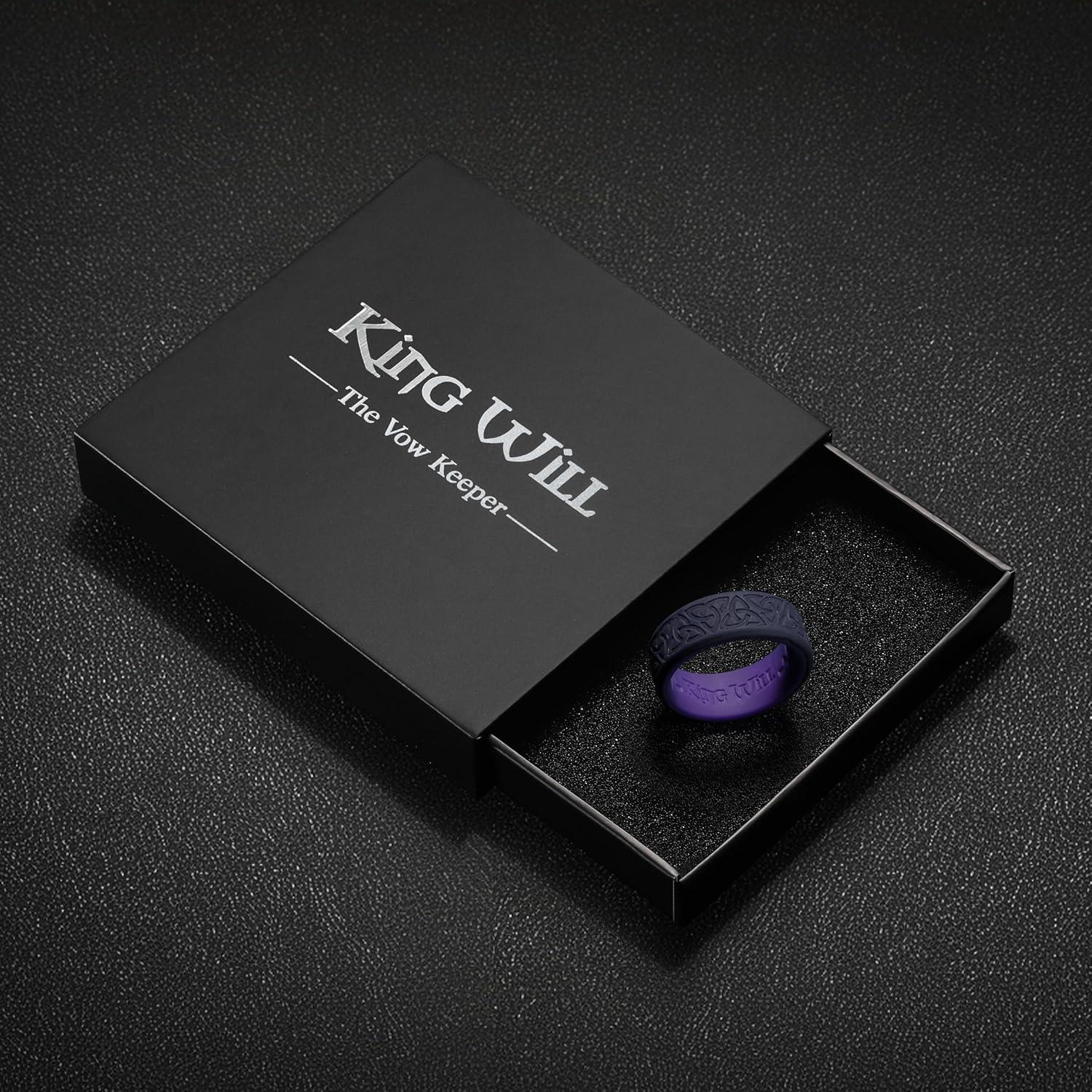 imageKing Will Silicone Wedding Rings For Men 4 Pack Rubber Wedding Bands with Celtic Knot Pattern 8mm Wide 22mm Thick Comfort Fit Size 13TwoTone Purple