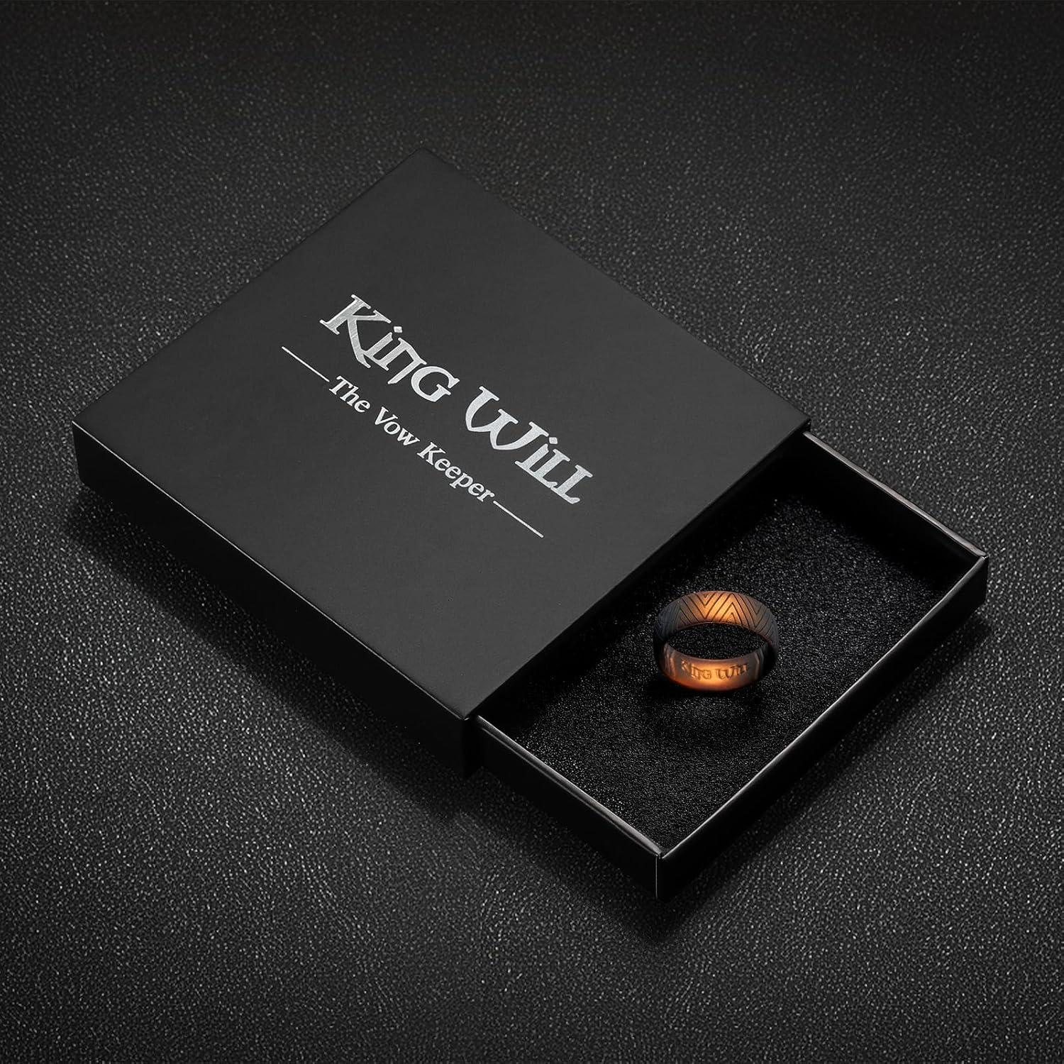 imageKing Will Silicone Wedding Rings For Men 66mm Wide 18mm Thick Triangular Pattern Design Rubber Wedding Bands Sunset Orange Breathable Design Comfort Fit Size 10