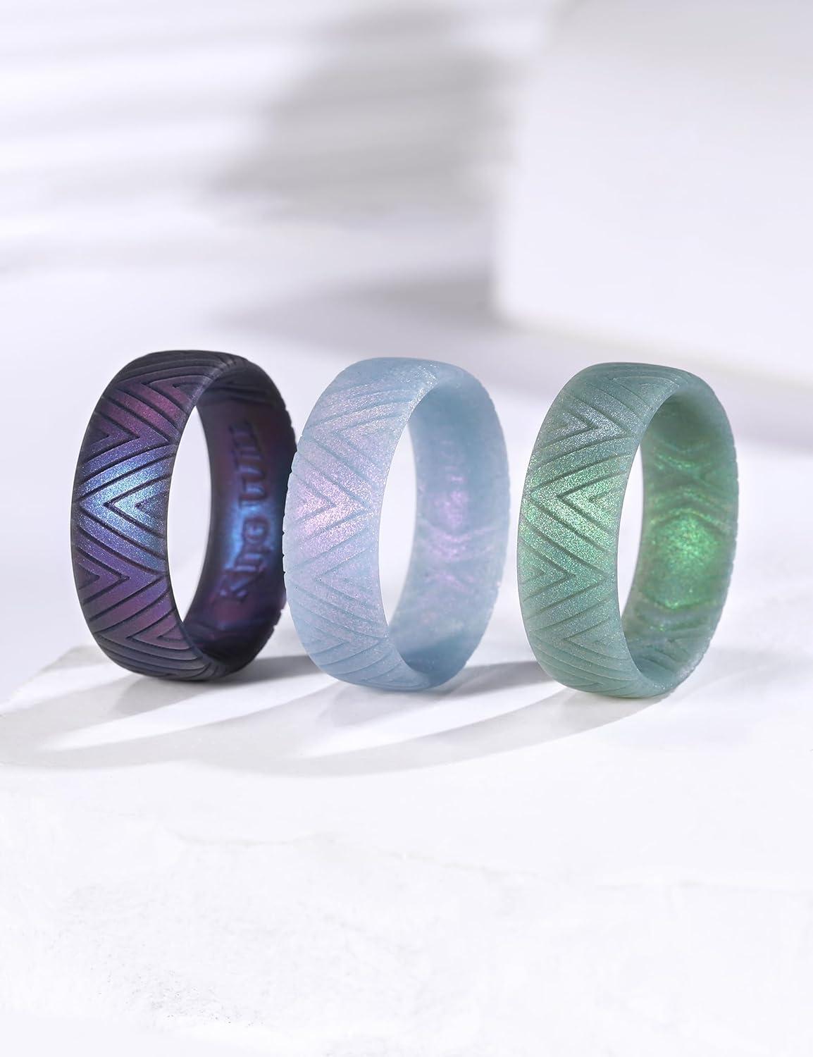 imageKing Will Silicone Wedding Rings For Men 66mm Wide 18mm Thick TriangularStarFlower Pattern Design Rubber Wedding Bands Breathable Design Comfort Fit Size 713Pack C