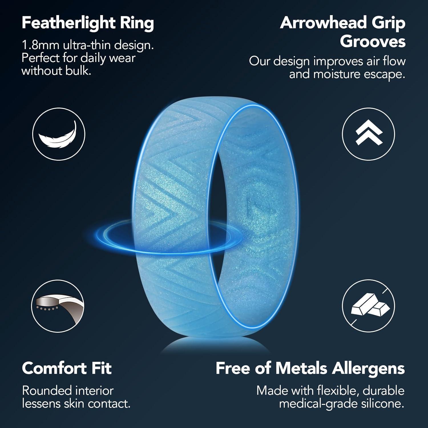 imageKing Will Silicone Wedding Rings For Men 66mm Wide 18mm Thick TriangularStarFlower Pattern Design Rubber Wedding Bands Breathable Design Comfort Fit Size 713Pack B