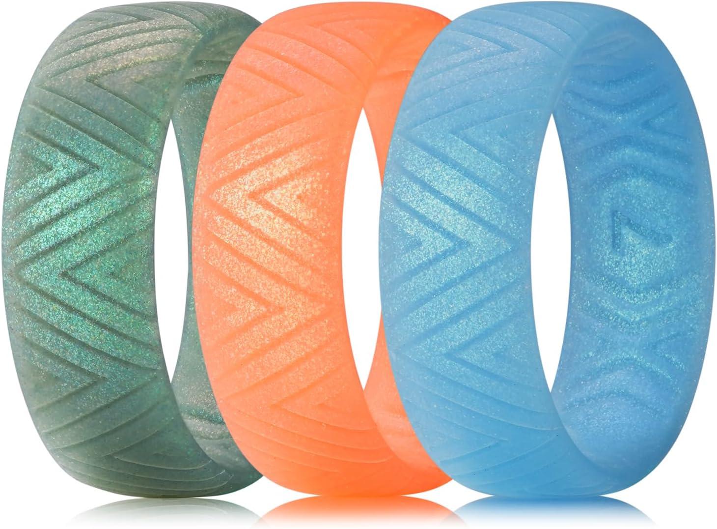 imageKing Will Silicone Wedding Rings For Men 66mm Wide 18mm Thick TriangularStarFlower Pattern Design Rubber Wedding Bands Breathable Design Comfort Fit Size 713Pack B