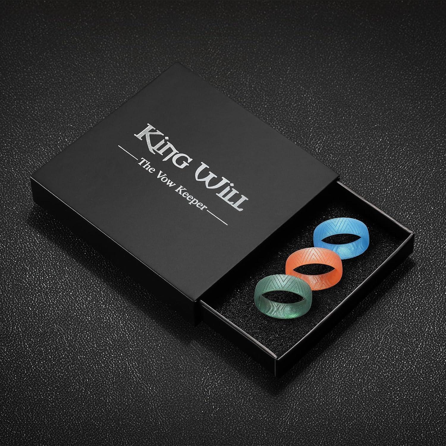 imageKing Will Silicone Wedding Rings For Men 66mm Wide 18mm Thick TriangularStarFlower Pattern Design Rubber Wedding Bands Breathable Design Comfort Fit Size 713Pack B