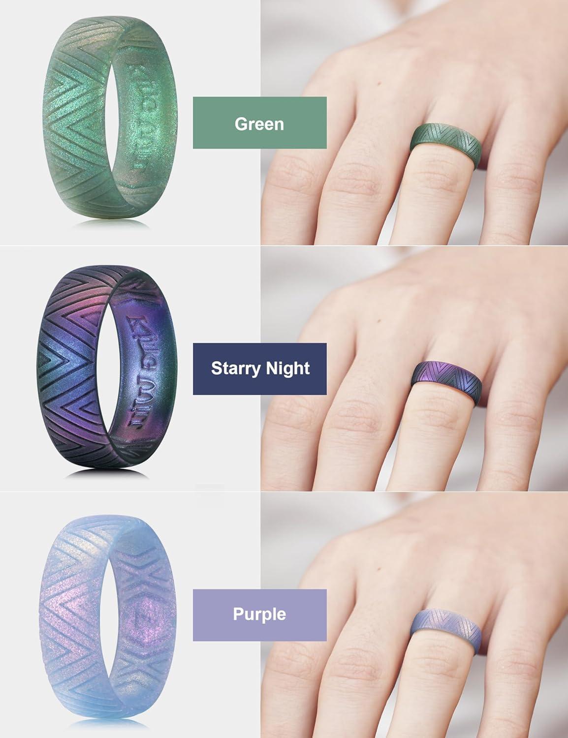 imageKing Will Silicone Wedding Rings For Men 66mm Wide 18mm Thick TriangularStarFlower Pattern Design Rubber Wedding Bands Breathable Design Comfort Fit Size 713Pack C