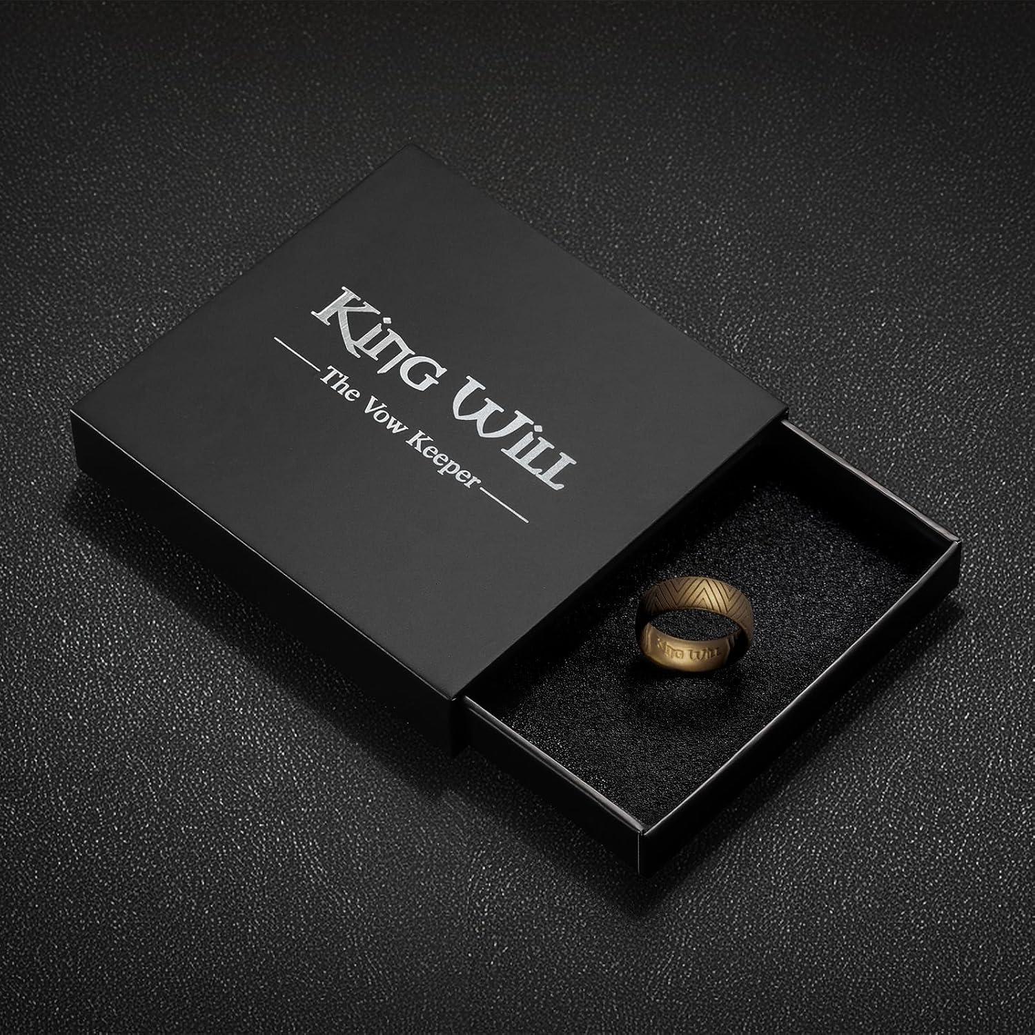 imageKing Will Silicone Wedding Rings For Men 66mm Wide 18mm Thick TriangularStarFlower Pattern Design Rubber Wedding Bands Breathable Design Comfort Fit Size 713AMetallic brown