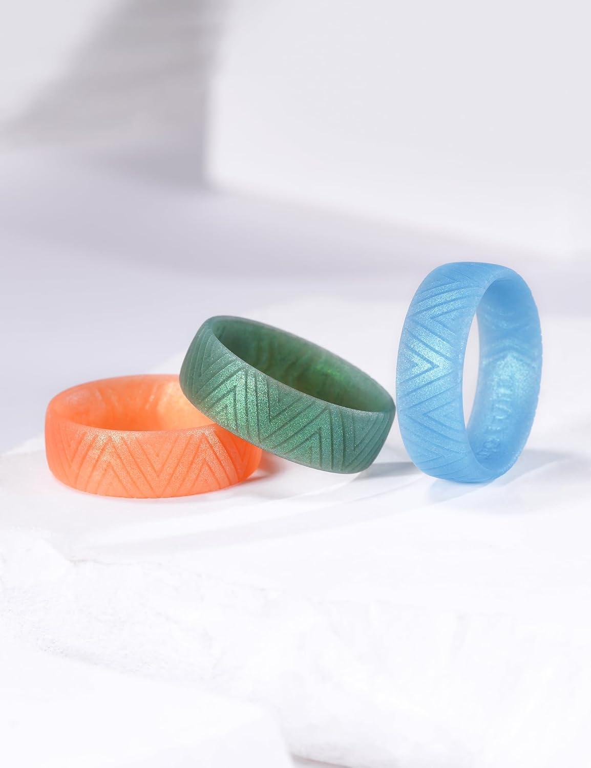 imageKing Will Silicone Wedding Rings For Men 66mm Wide 18mm Thick TriangularStarFlower Pattern Design Rubber Wedding Bands Breathable Design Comfort Fit Size 713Pack B