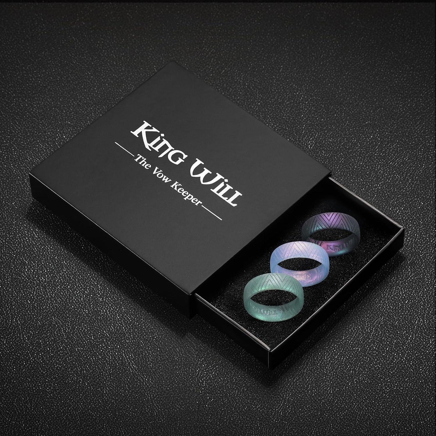 imageKing Will Silicone Wedding Rings For Men 66mm Wide 18mm Thick TriangularStarFlower Pattern Design Rubber Wedding Bands Breathable Design Comfort Fit Size 713Pack C