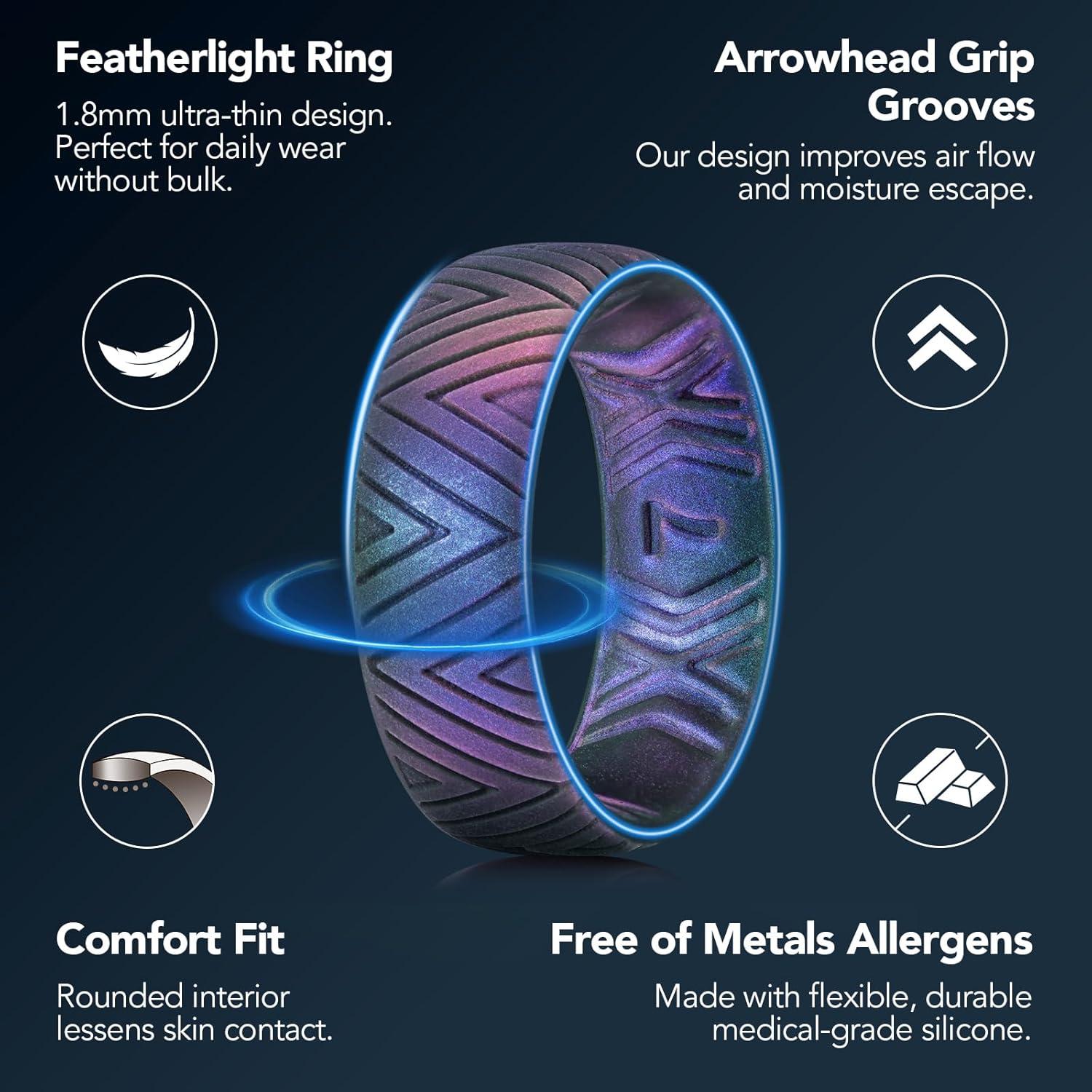 imageKing Will Silicone Wedding Rings For Men 66mm Wide 18mm Thick TriangularStarFlower Pattern Design Rubber Wedding Bands Breathable Design Comfort Fit Size 713Pack C