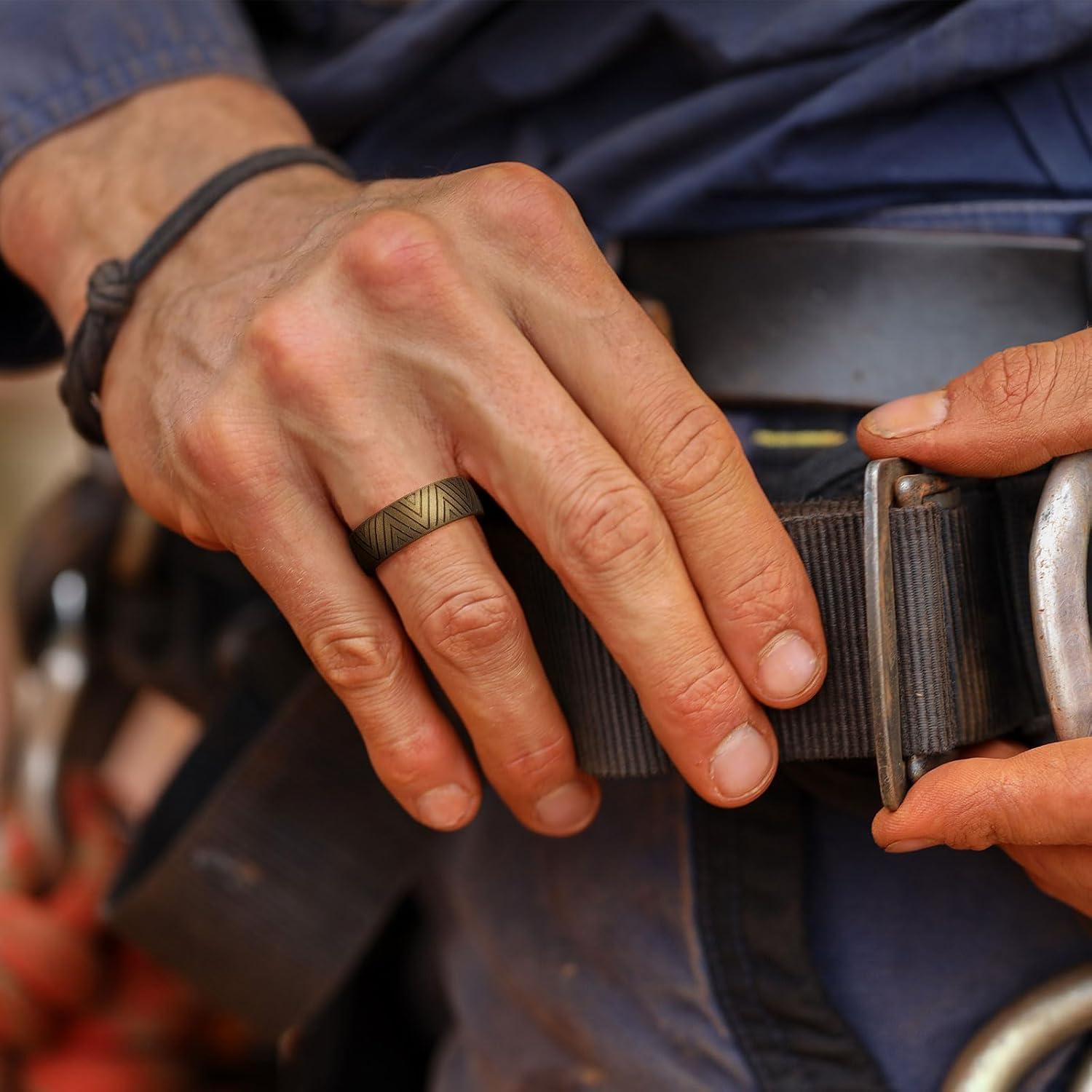 imageKing Will Silicone Wedding Rings For Men 66mm Wide 18mm Thick TriangularStarFlower Pattern Design Rubber Wedding Bands Breathable Design Comfort Fit Size 713AMetallic brown