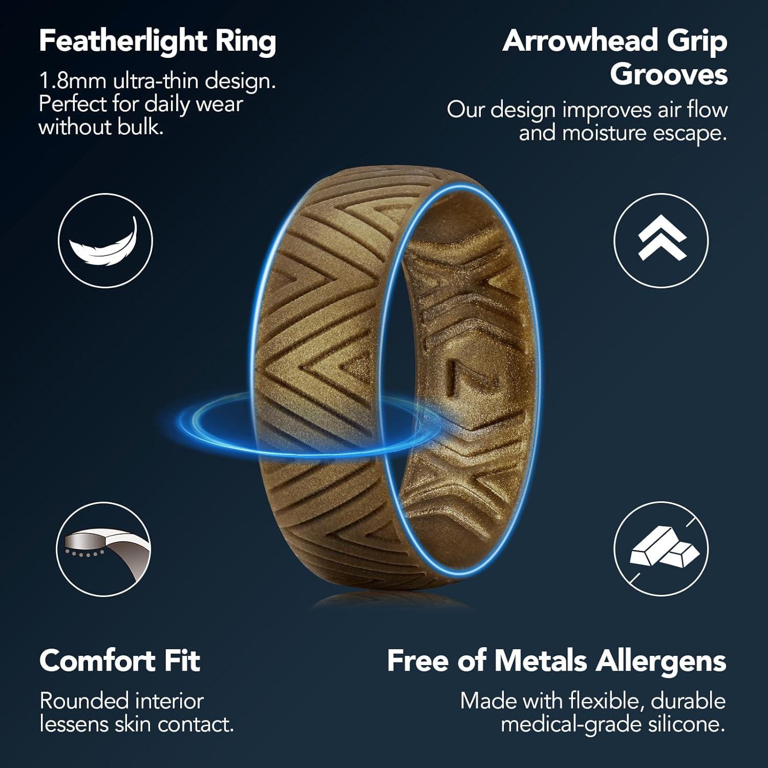 imageKing Will Silicone Wedding Rings For Men 66mm Wide 18mm Thick TriangularStarFlower Pattern Design Rubber Wedding Bands Breathable Design Comfort Fit Size 713AMetallic brown