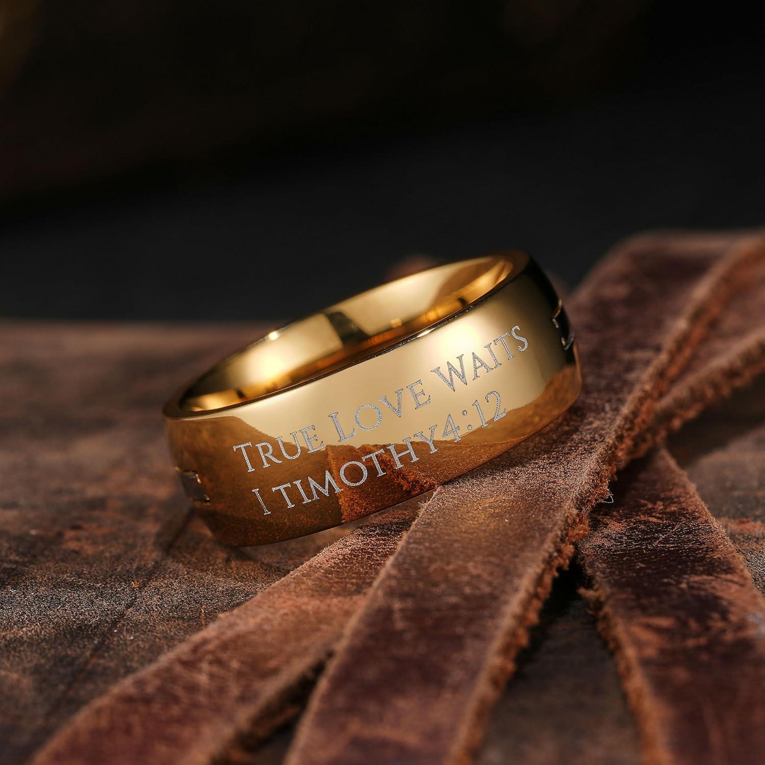 imageKing Will Stainless Steel Men Ring 8mm Lords Prayer Cross Ring Stainless Steel Men Wedding Ring GoldSilverBlack Wedding Band Bible Engraved Rings High Polished Comfort Fit Size 714Gold Silver