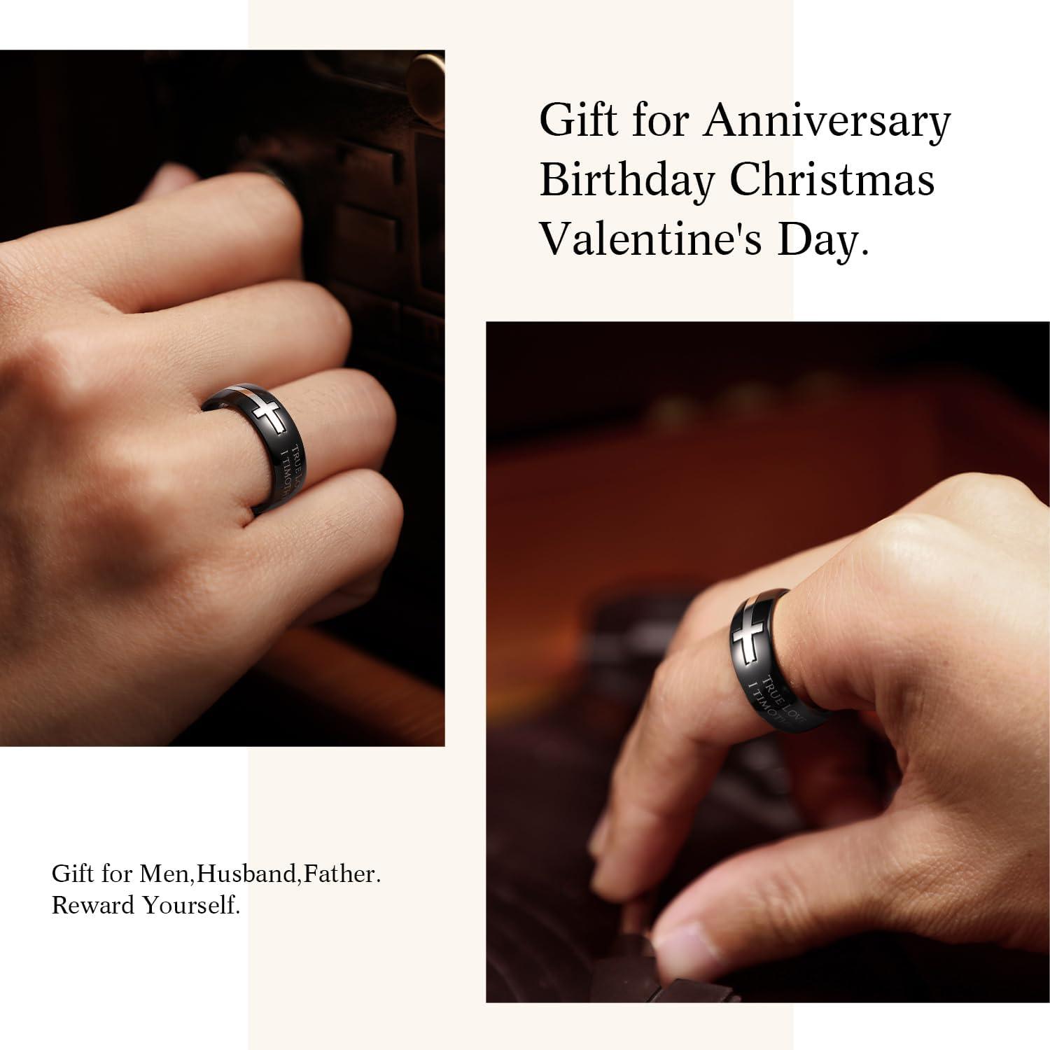 imageKing Will Stainless Steel Men Ring 8mm Lords Prayer Cross Ring Stainless Steel Men Wedding Ring GoldSilverBlack Wedding Band Bible Engraved Rings High Polished Comfort Fit Size 714Black Silver