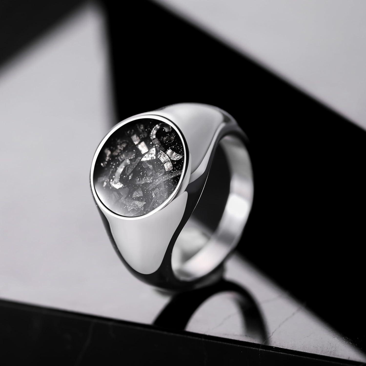 imageKing Will Stainless Steel Ring for Men Meteorite Inlay Matte Finished BlackSilverGold Plated Pinky Signet With SkullLion Pattern Comfort Fit Thumb Ring Size 714Silver