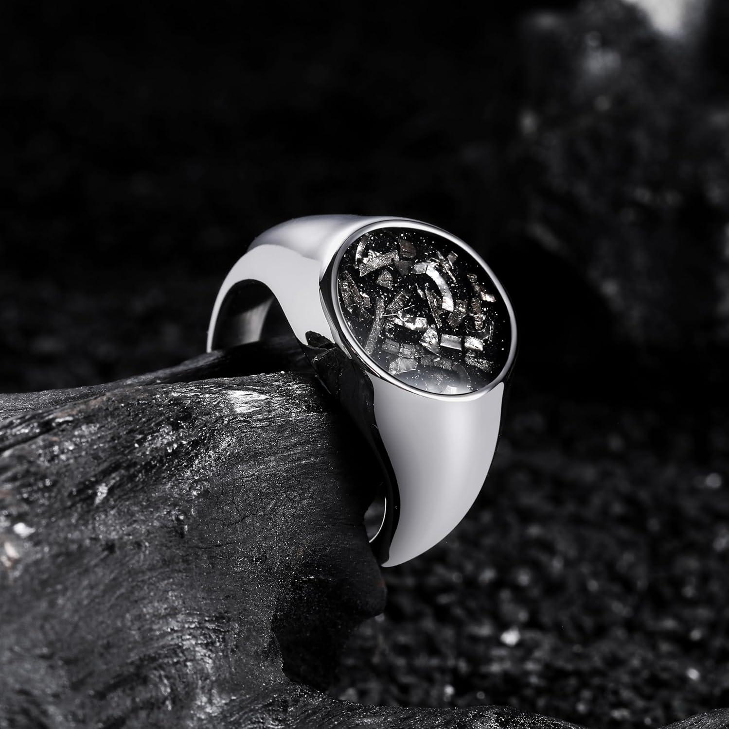 imageKing Will Stainless Steel Ring for Men Meteorite Inlay Matte Finished BlackSilverGold Plated Pinky Signet With SkullLion Pattern Comfort Fit Thumb Ring Size 714Silver