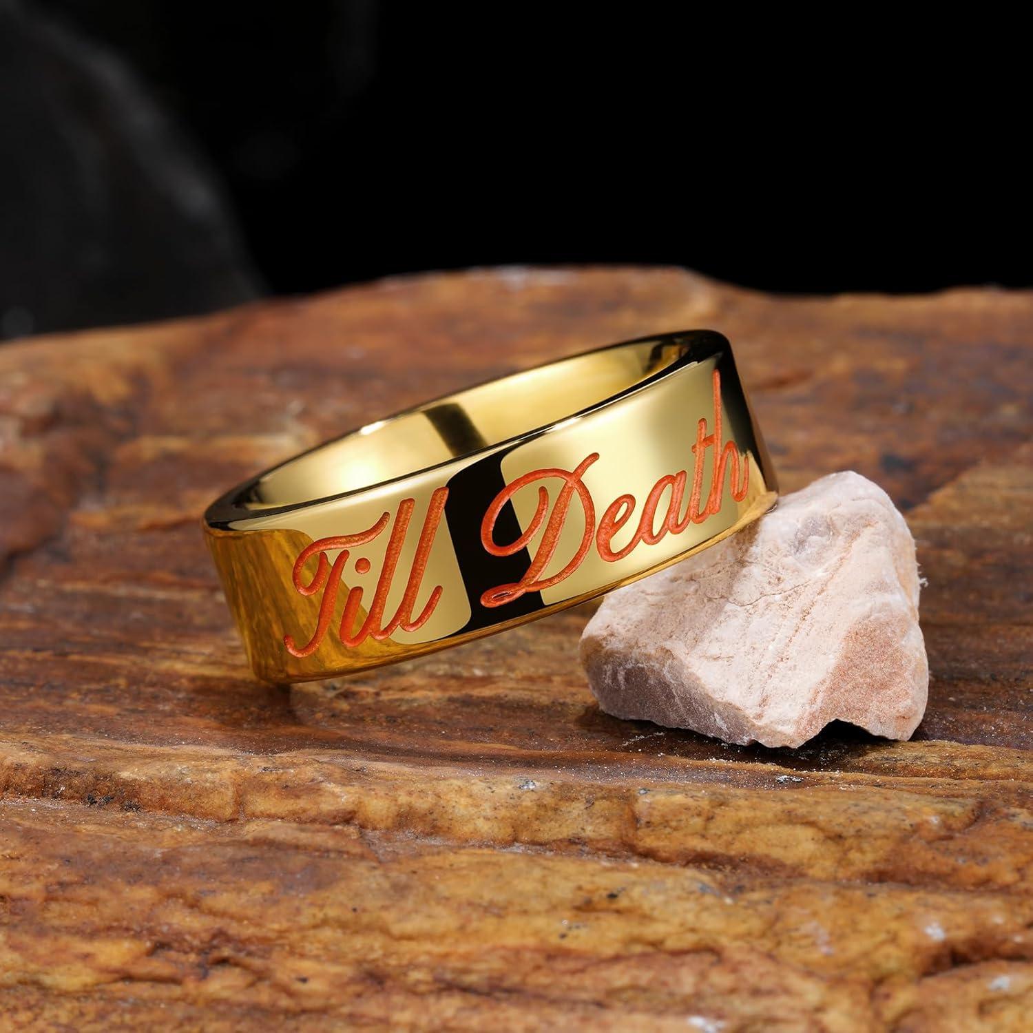 imageKing Will Till Death Men Wedding Band in Rose Gold 8mm Stainless Steel Wedding Ring for Men RoseGold Wedding Ring Polished CorrosionResistant Till Death Ring Comfort Fit Size 712Gold