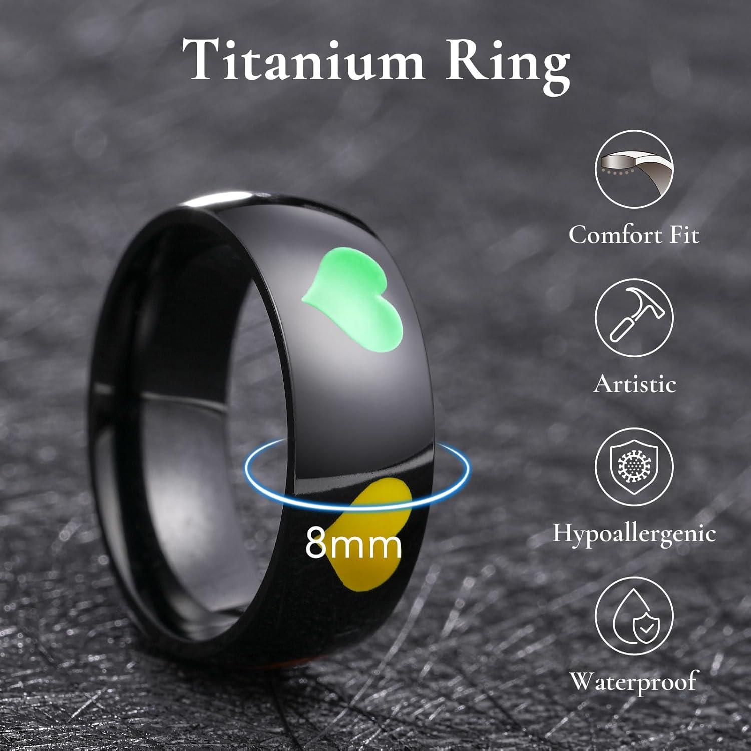 imageKing Will Titanium Steel Wedding Band for Men Women8mm BlackSliver Wedding Ring with Stars and Hearts in Vary Colors Design Comfort Fit Size 10HeartBalck