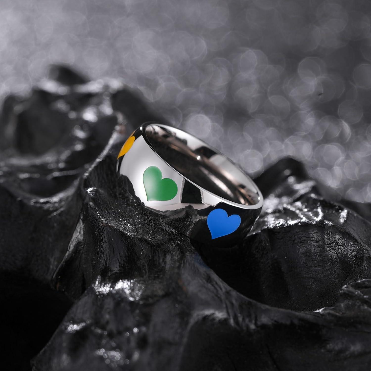 imageKing Will Titanium Steel Wedding Band for Men Women8mm BlackSliver Wedding Ring with Stars and Hearts in Vary Colors Design Comfort Fit Size 10HeartSliver