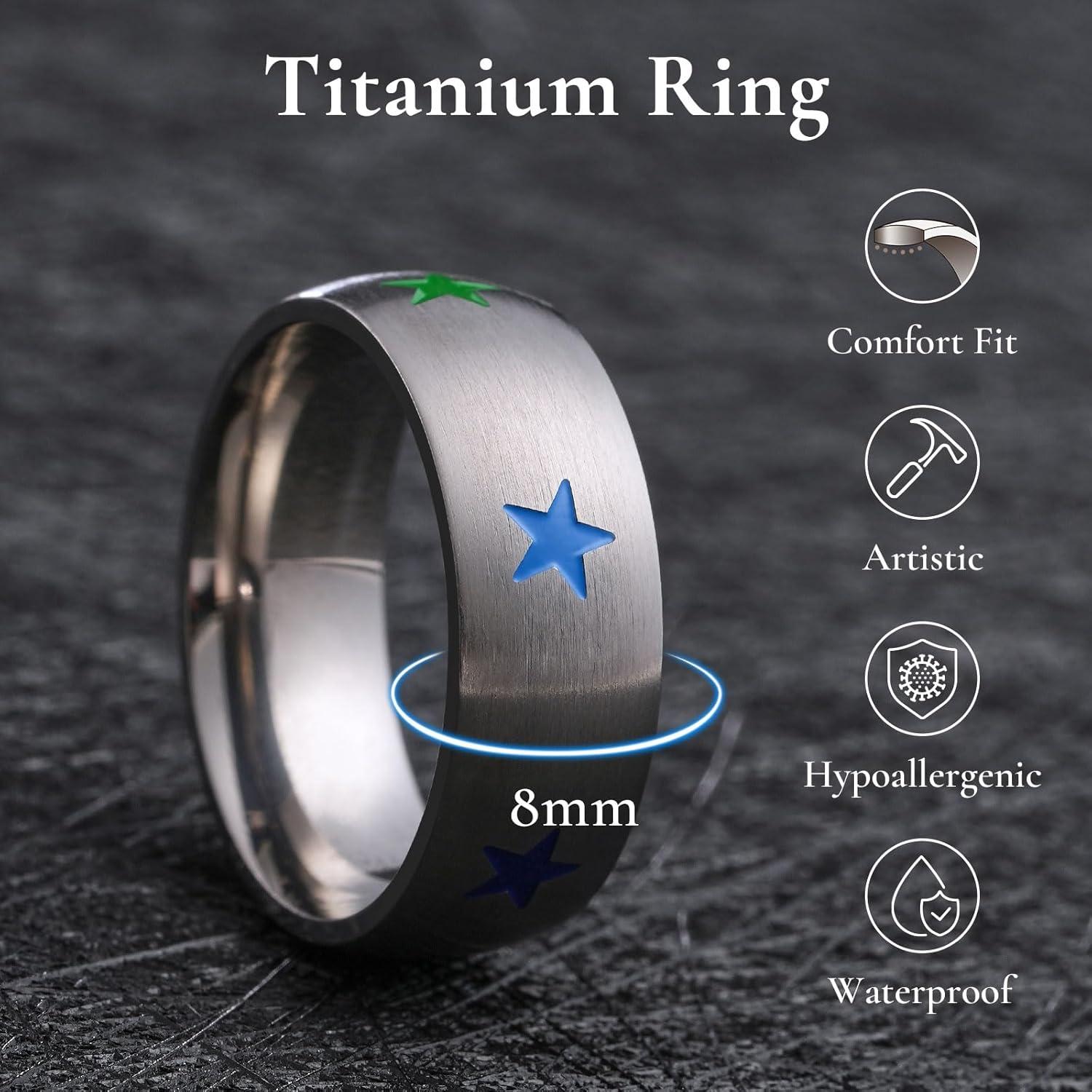 imageKing Will Titanium Steel Wedding Band for Men Women8mm BlackSliver Wedding Ring with Stars and Hearts in Vary Colors Design Comfort Fit Size 10StarSliver