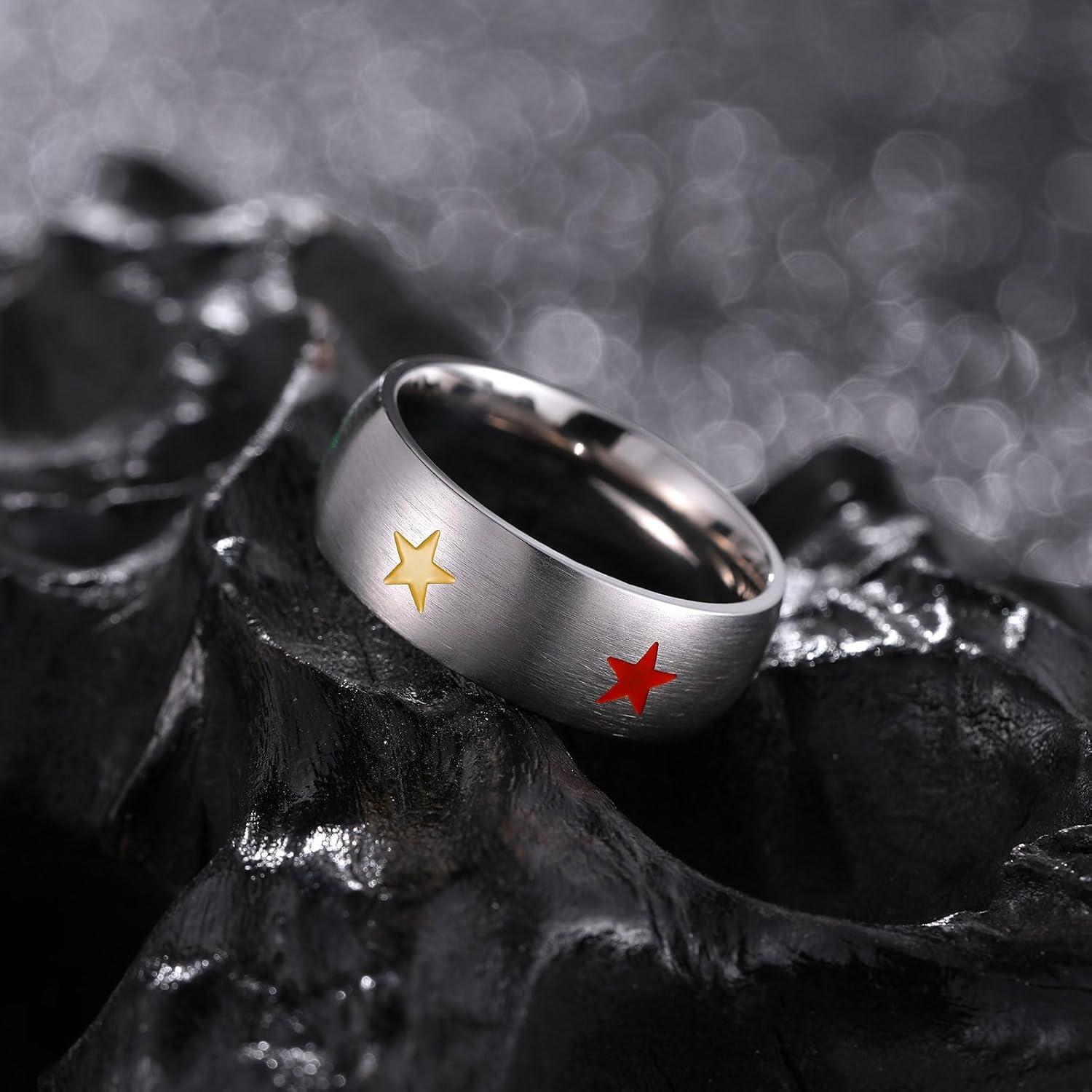 imageKing Will Titanium Steel Wedding Band for Men Women8mm BlackSliver Wedding Ring with Stars and Hearts in Vary Colors Design Comfort Fit Size 10StarSliver