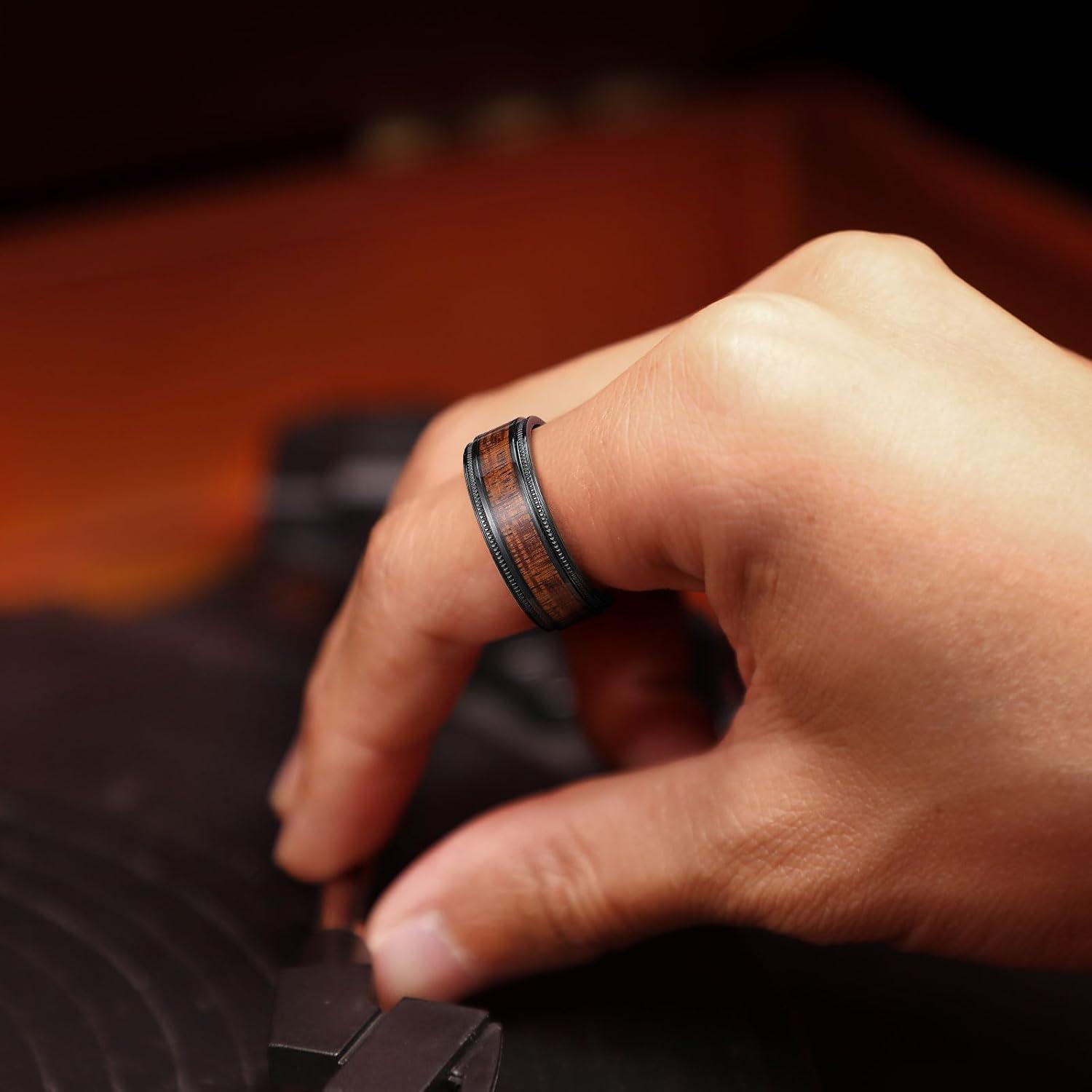 imageKing Will Titanium Wedding Band for Men 78mm BlackSilverGold Titanium Men Ring with KoaMaple Wood Inlay Wooden Wedding Ring for Men Women Comfort Fit Size 614ABlack Koa Wood