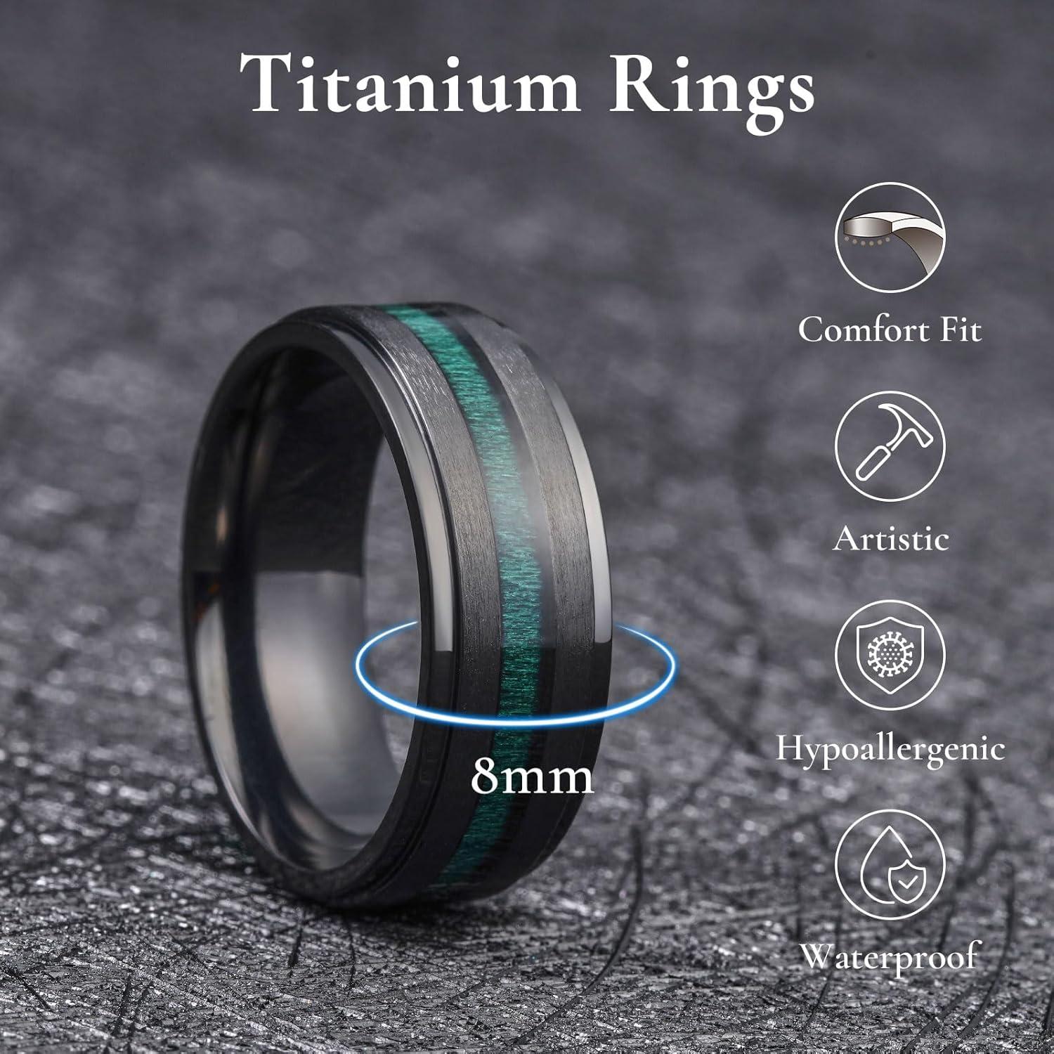 imageKing Will Titanium Wedding Band for Men 78mm BlackSilverGold Titanium Men Ring with KoaMaple Wood Inlay Wooden Wedding Ring for Men Women Comfort Fit Size 614BBlack Green Maple Wood
