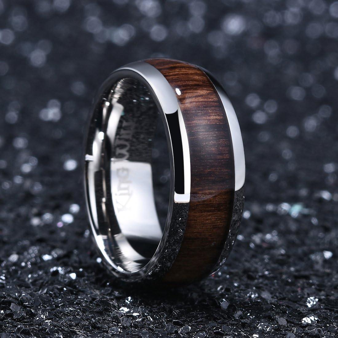 imageKing Will Titanium Wedding Band for Men 78mm BlackSilverGold Titanium Men Ring with KoaMaple Wood Inlay Wooden Wedding Ring for Men Women Comfort Fit Size 614CSilver 8mm Koad Wood