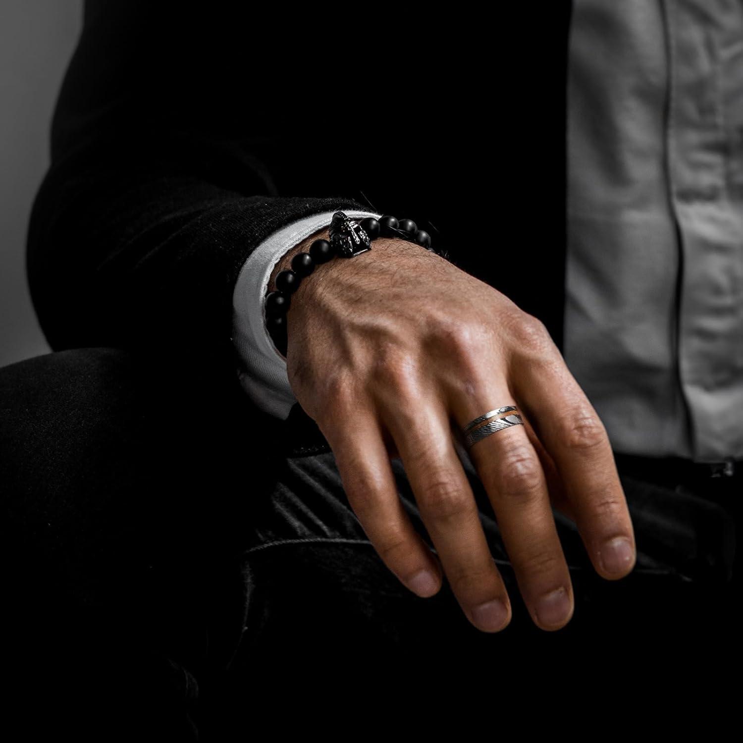 imageKing Will Titanium Wedding Band for Men 78mm BlackSilverGold Titanium Men Ring with KoaMaple Wood Inlay Wooden Wedding Ring for Men Women Comfort Fit Size 614DBlack