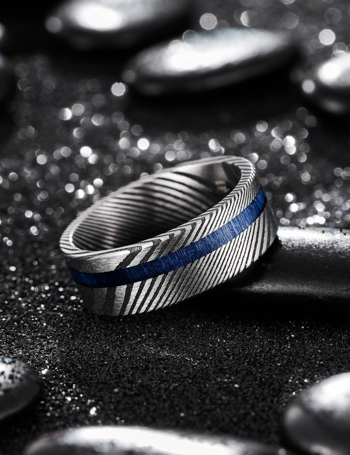 imageKing Will Titanium Wedding Band for Men 78mm BlackSilverGold Titanium Men Ring with KoaMaple Wood Inlay Wooden Wedding Ring for Men Women Comfort Fit Size 614DBlue