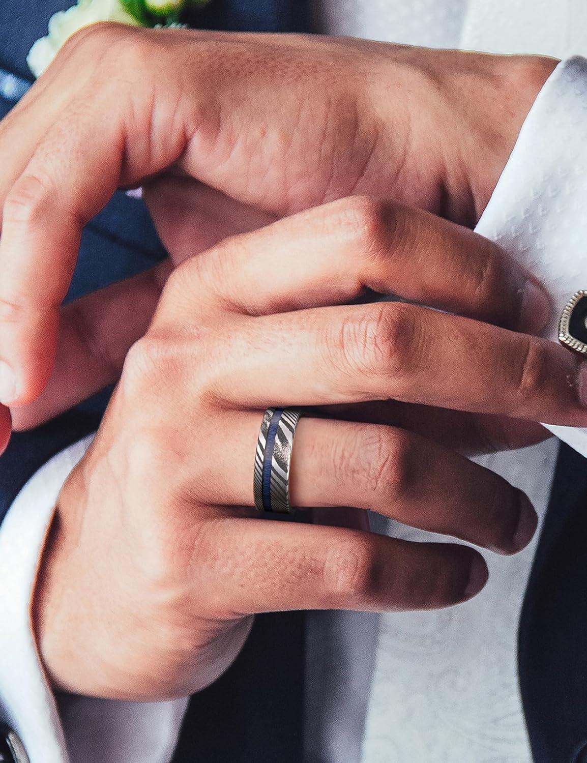 imageKing Will Titanium Wedding Band for Men 78mm BlackSilverGold Titanium Men Ring with KoaMaple Wood Inlay Wooden Wedding Ring for Men Women Comfort Fit Size 614DBlue