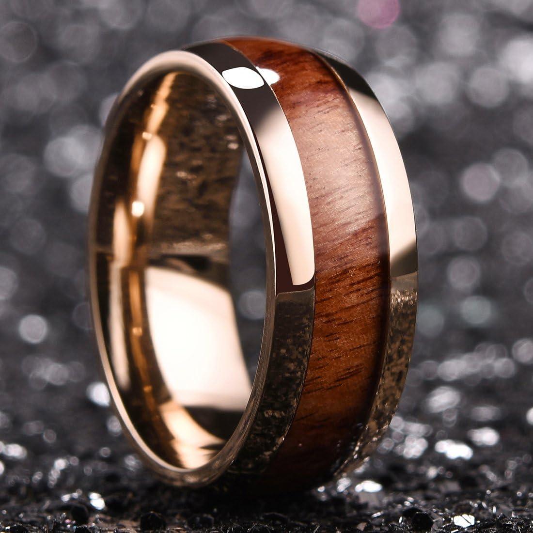 imageKing Will Titanium Wedding Band for Men 78mm BlackSilverGold Titanium Men Ring with KoaMaple Wood Inlay Wooden Wedding Ring for Men Women Comfort Fit Size 614CRose Gold 8mm Koa Wood