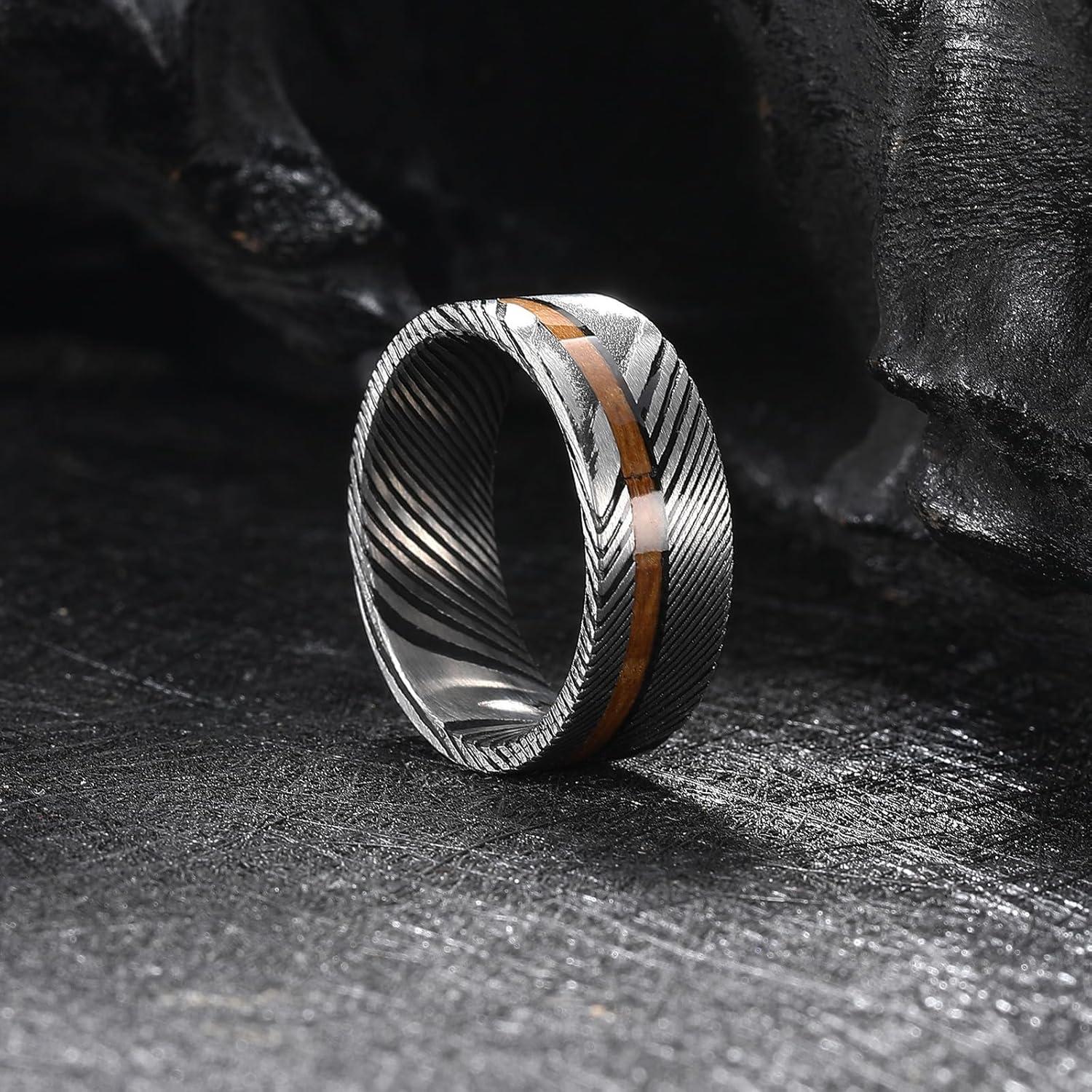 imageKing Will Titanium Wedding Band for Men 78mm BlackSilverGold Titanium Men Ring with KoaMaple Wood Inlay Wooden Wedding Ring for Men Women Comfort Fit Size 614DBlack