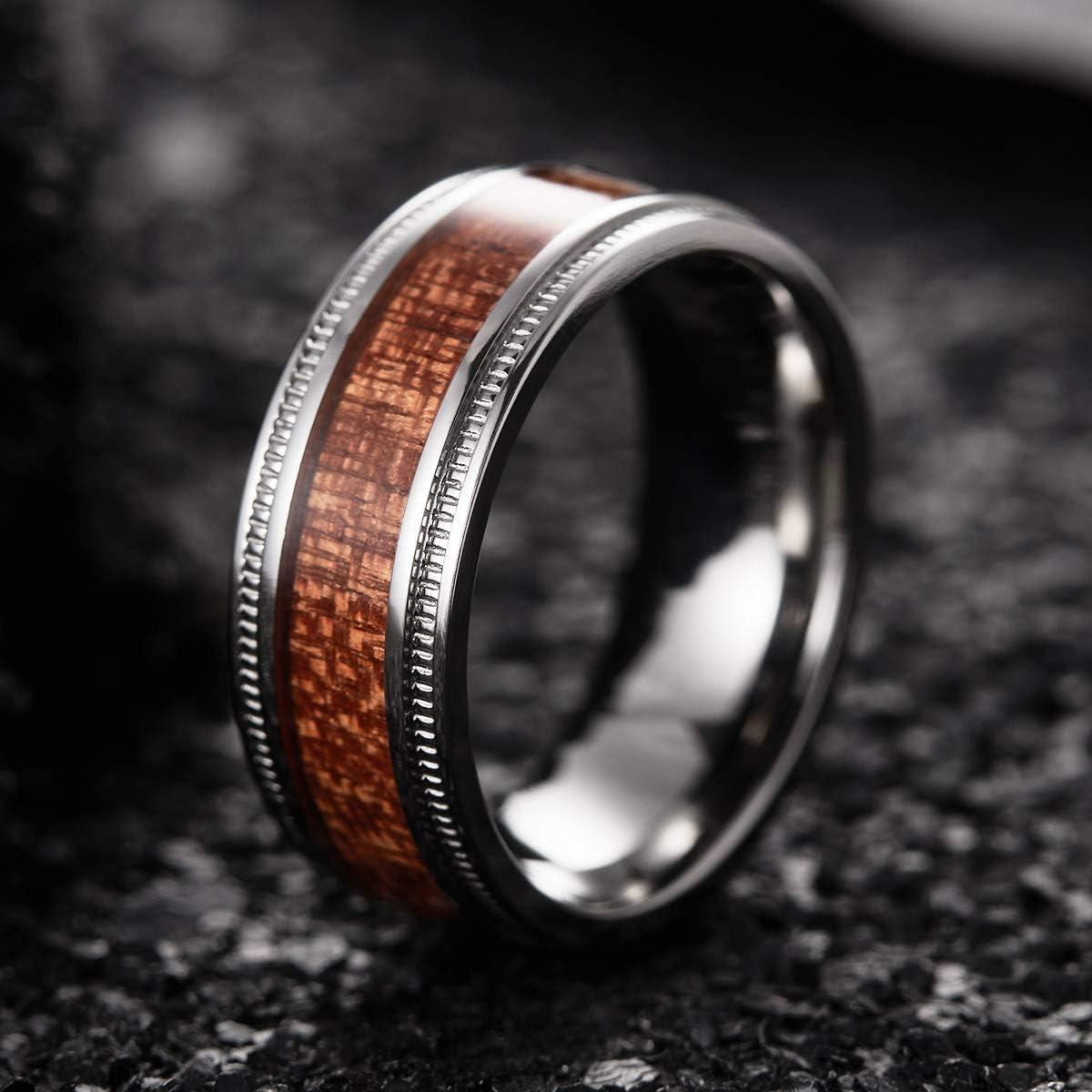 imageKing Will Titanium Wedding Band for Men 78mm BlackSilverGold Titanium Men Ring with KoaMaple Wood Inlay Wooden Wedding Ring for Men Women Comfort Fit Size 614ASilver Koa Wood
