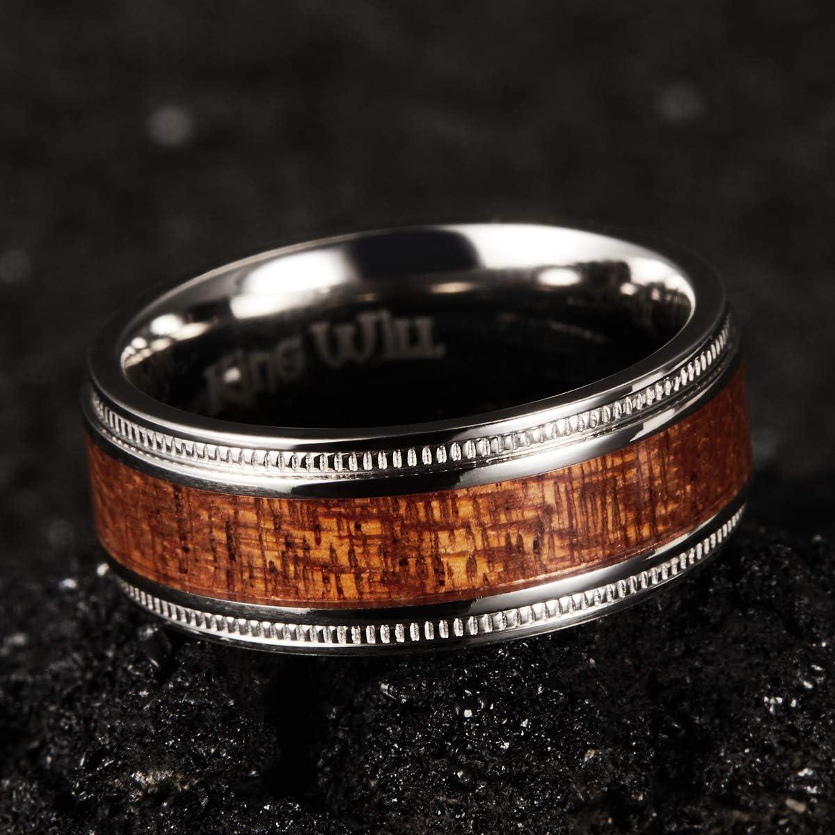 imageKing Will Titanium Wedding Band for Men 78mm BlackSilverGold Titanium Men Ring with KoaMaple Wood Inlay Wooden Wedding Ring for Men Women Comfort Fit Size 614ASilver Koa Wood