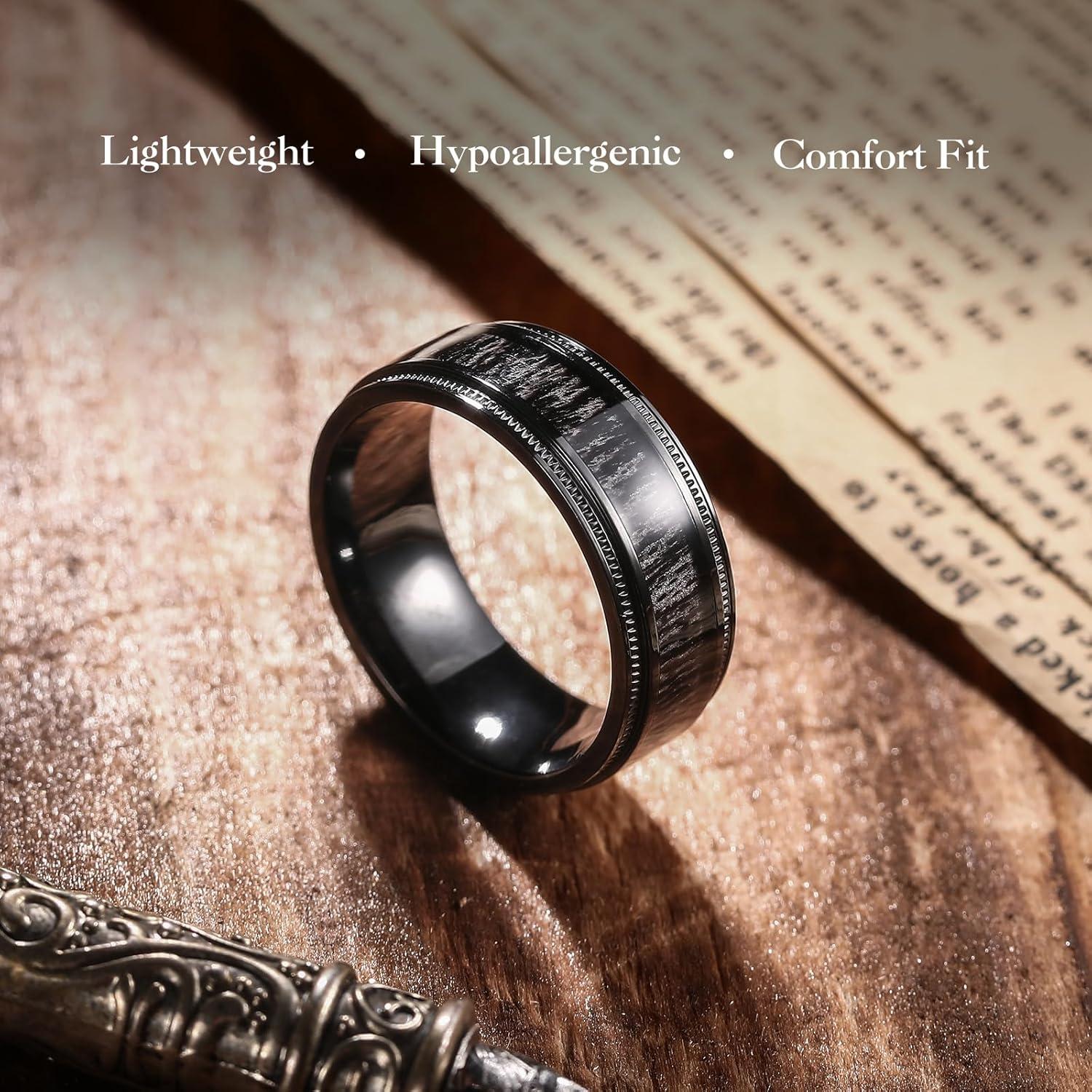 imageKing Will Titanium Wedding Band for Men 78mm BlackSilverGold Titanium Men Ring with KoaMaple Wood Inlay Wooden Wedding Ring for Men Women Comfort Fit Size 614ABlack Millettia Wood
