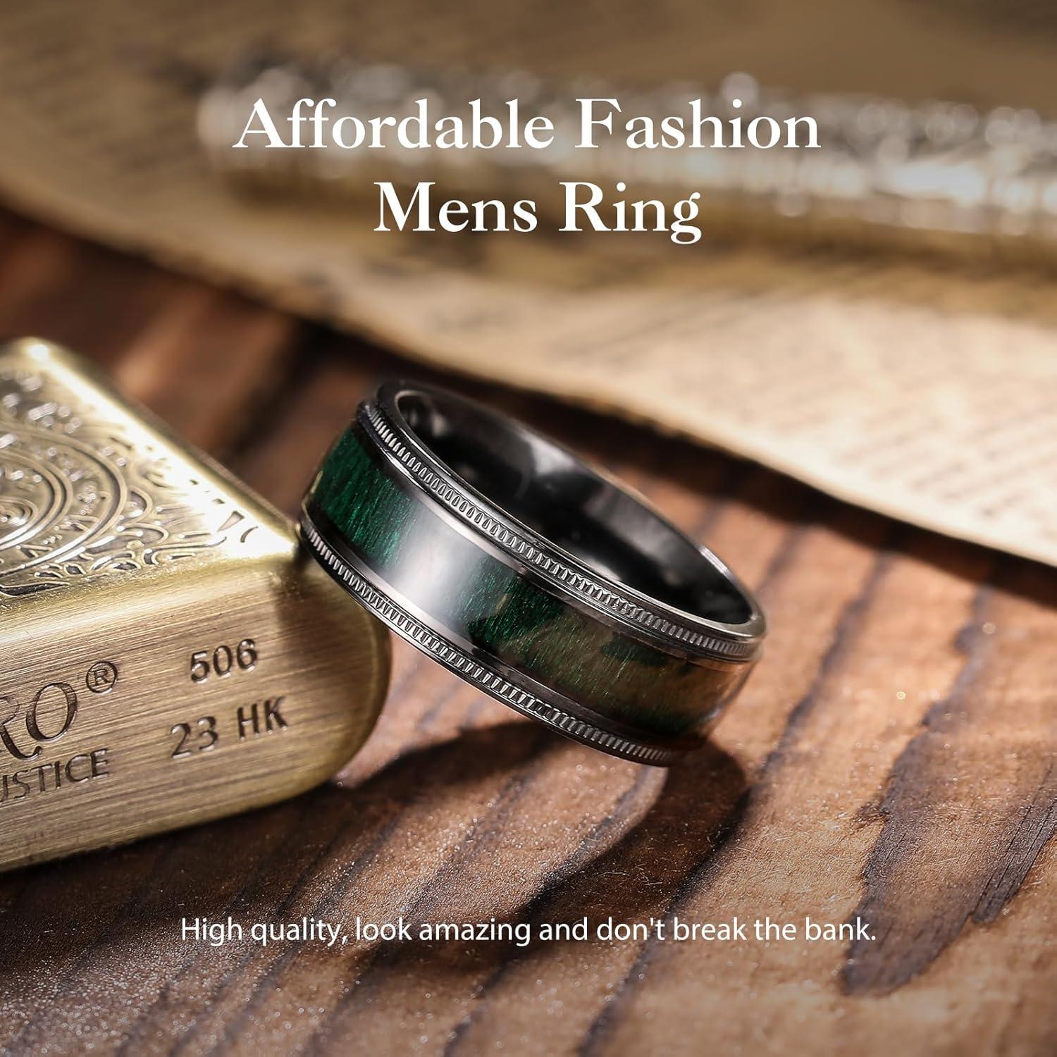 imageKing Will Titanium Wedding Band for Men 78mm BlackSilverGold Titanium Men Ring with KoaMaple Wood Inlay Wooden Wedding Ring for Men Women Comfort Fit Size 614ABlack Green Maple Wood