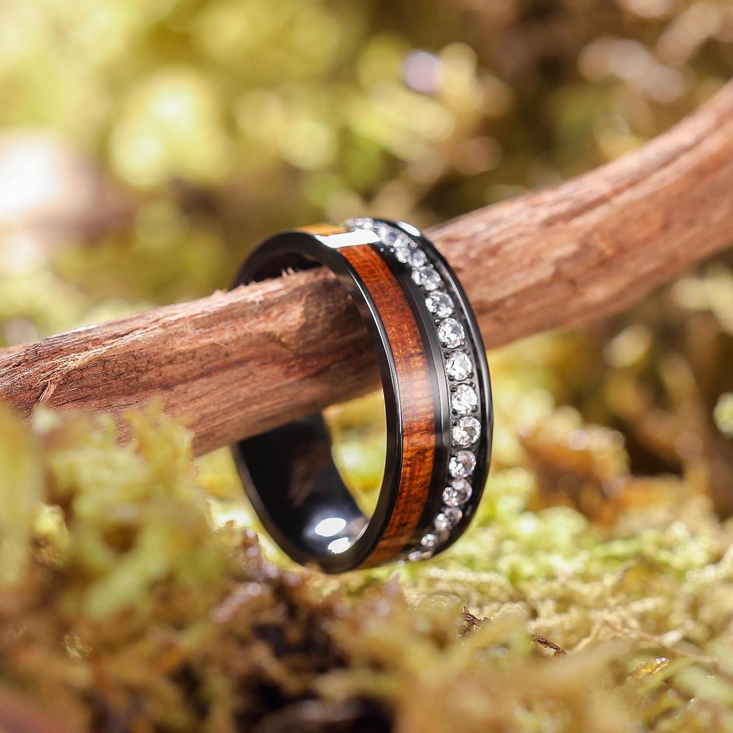 imageKing Will Titanium Wedding Band for Men 78mm BlackSilverGold Titanium Men Ring with KoaMaple Wood Inlay Wooden Wedding Ring for Men Women Comfort Fit Size 614Zirconia 8mm