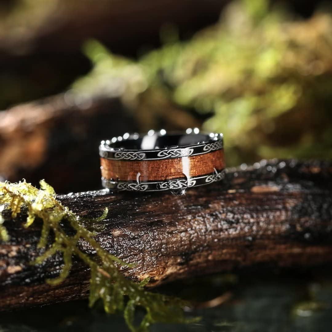 imageKing Will Titanium Wedding Band for Men 78mm BlackSilverGold Titanium Men Ring with KoaMaple Wood Inlay Wooden Wedding Ring for Men Women Comfort Fit Size 614Celtic Knot